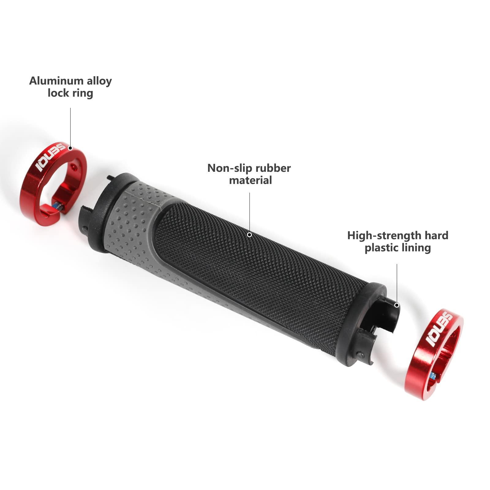 SENQI SENI Bike Grips Lightweight Bicycle Grips 130mm & 90mm, Fit 22.2mm Handlebar Anti-Slip Suitable for Multi-Speed, Mountain & BMX Bikes (Red)