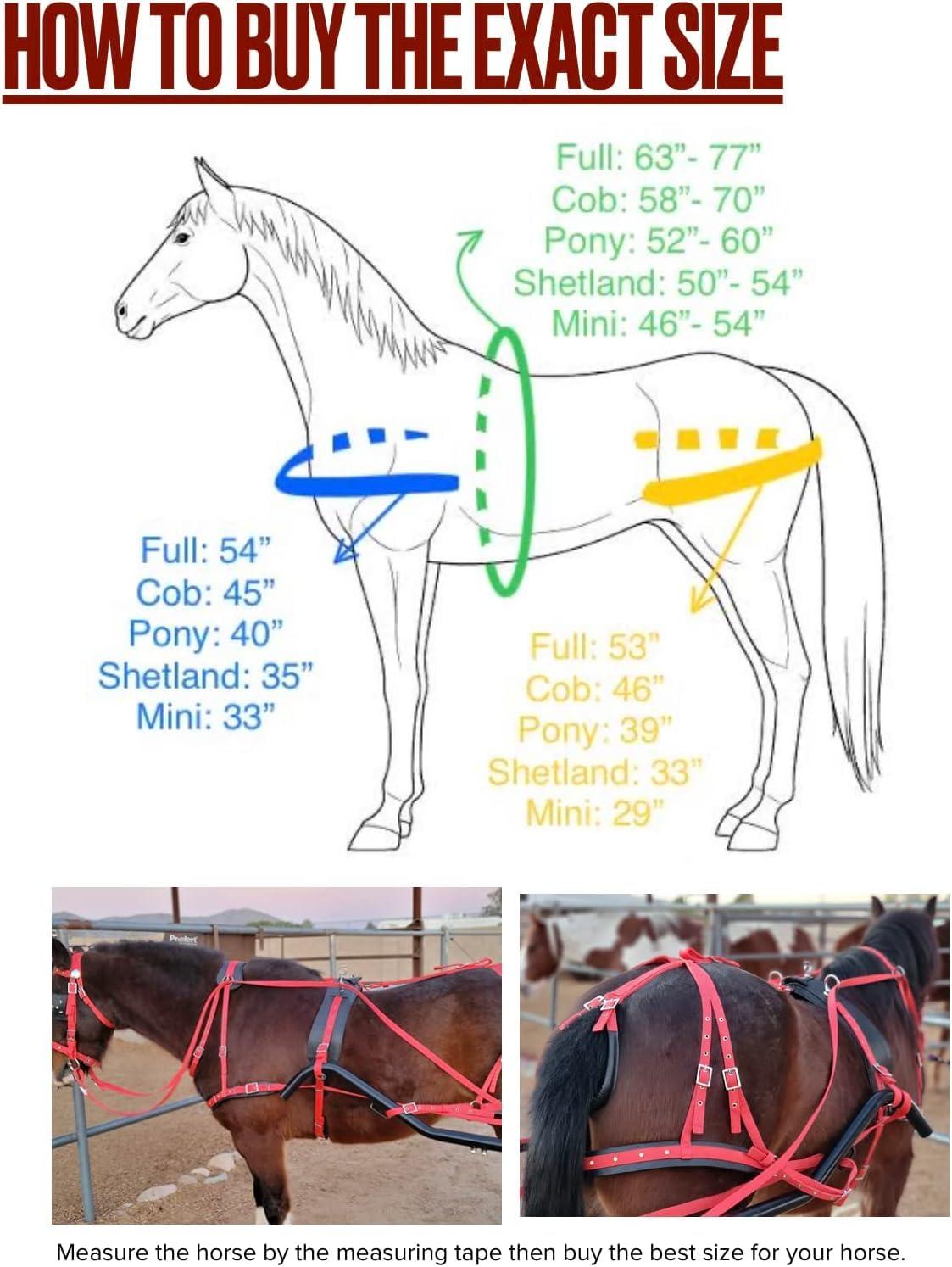 AHS us Nylon Horse Driving Harness for Single Horse Cart in Black Color | 3 Contrasting Piping Color Options Available | (Pony, Green Piping)