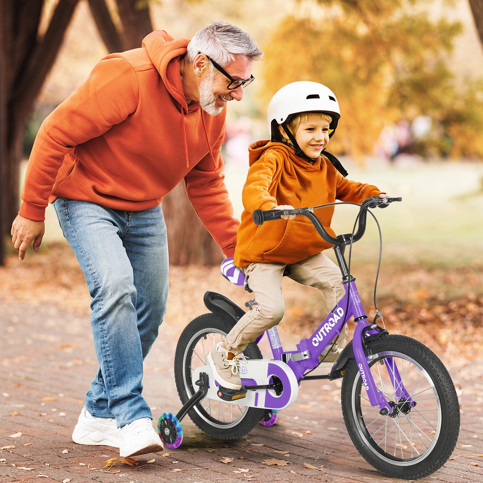 Betterland Betterland Folding Kids Bike,16 Inch Children Bicycle with Training Wheels and Dual Handbrakes Toddler Sport Bicycle for 3-9 Years Old Boys and Girls(Purple)