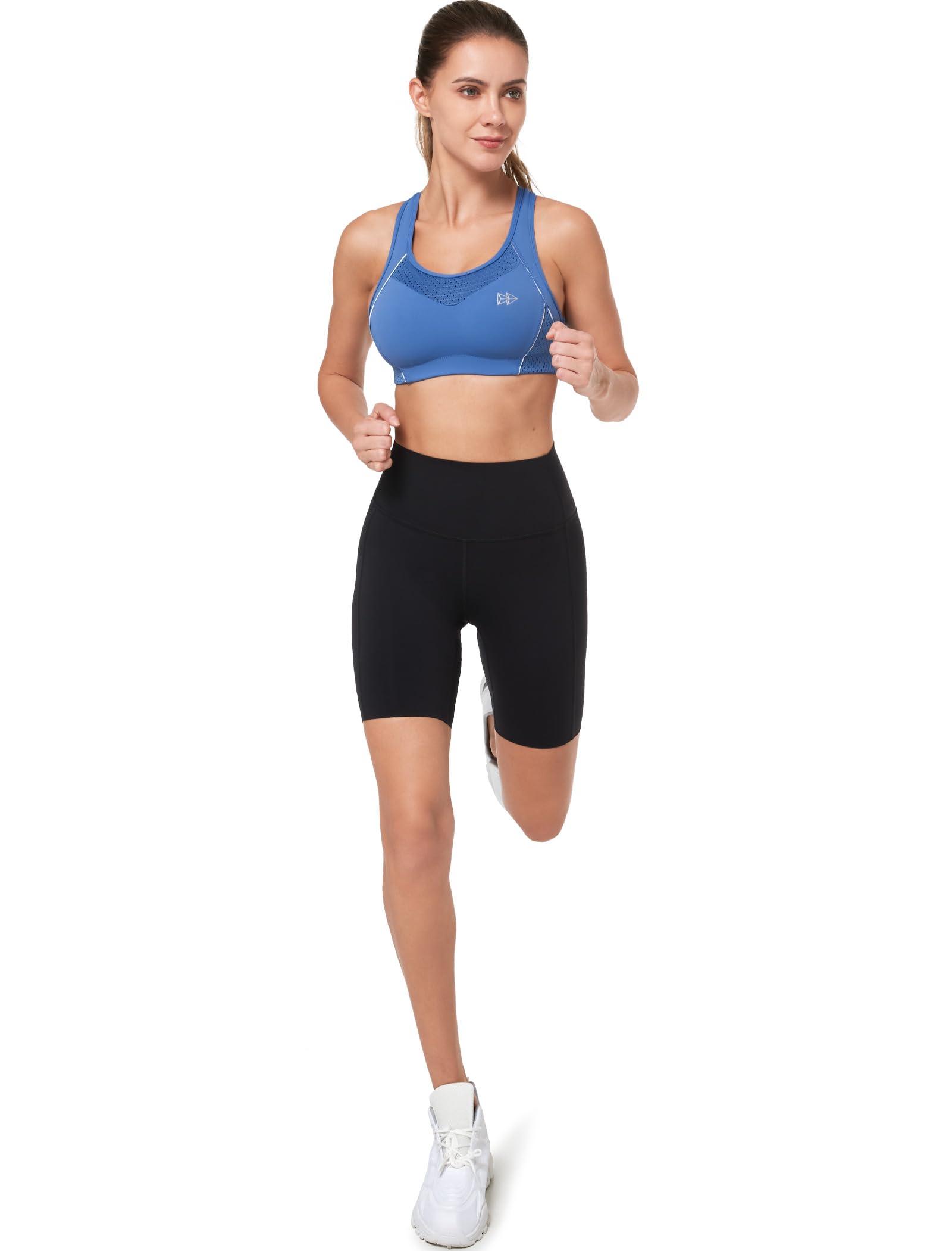 Yvette Yvette Sports Bras for Women High Impact Support Racerback Sports Bra Plus Size No Underwire for Running Workout, Sea Blue,2XL