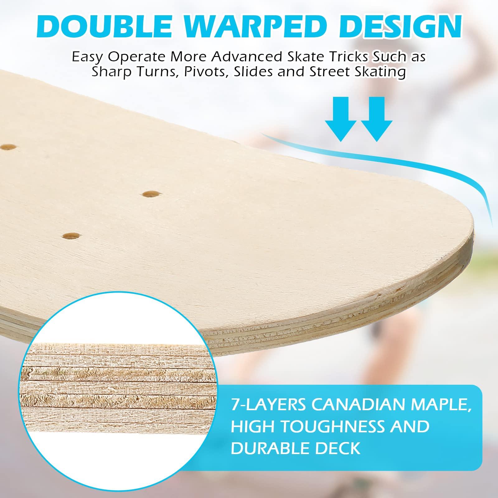 Meooeck Meooeck 24 Pack Blank Skateboard Decks Bulk Beginner Kid Mini Maple Skateboard Deck Light 17 x 5 Inch 7 Ply Wooden Skate Double Tail for Painting Replacement Decoration