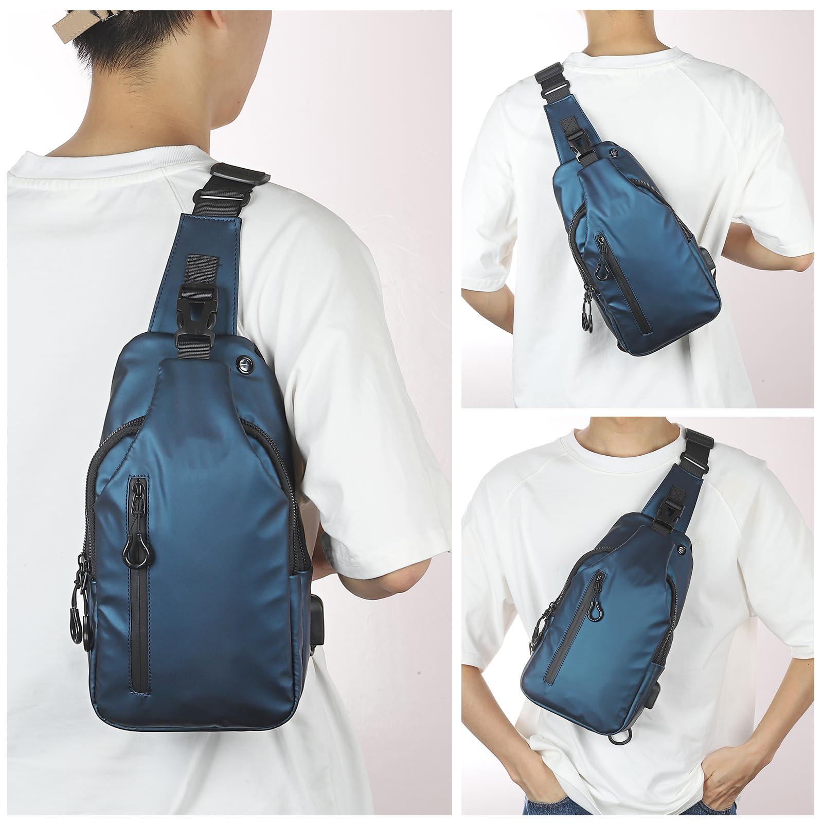 DTGN DTGN PU Sling Bag Crossbody Backpack - 6.69"x11.81" (LXH) Good for Women Men Hiking Travel - Multipurpose Casual Packs Shoulder Bags with Headphone Jack - USB Charge Port - Green
