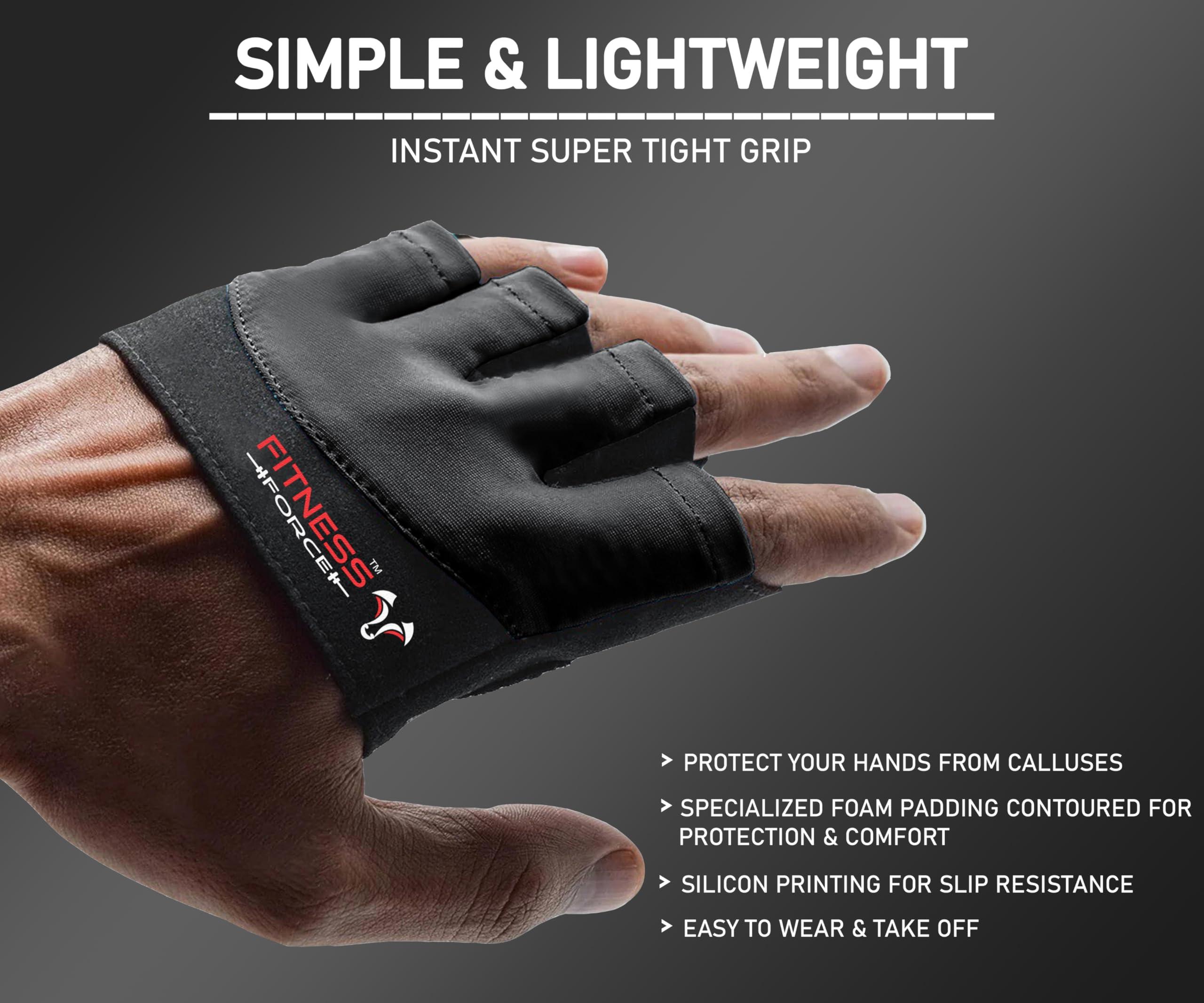 FITNESS FORCE FITNESS FORCE Workout Gloves for Men & Women Partial Weight Lifting Gloves Non-Slip Gym Gloves Lifting Grip Calluses Guard Fingerless Exercise Gloves with Full Palm Protection (Black, Large)