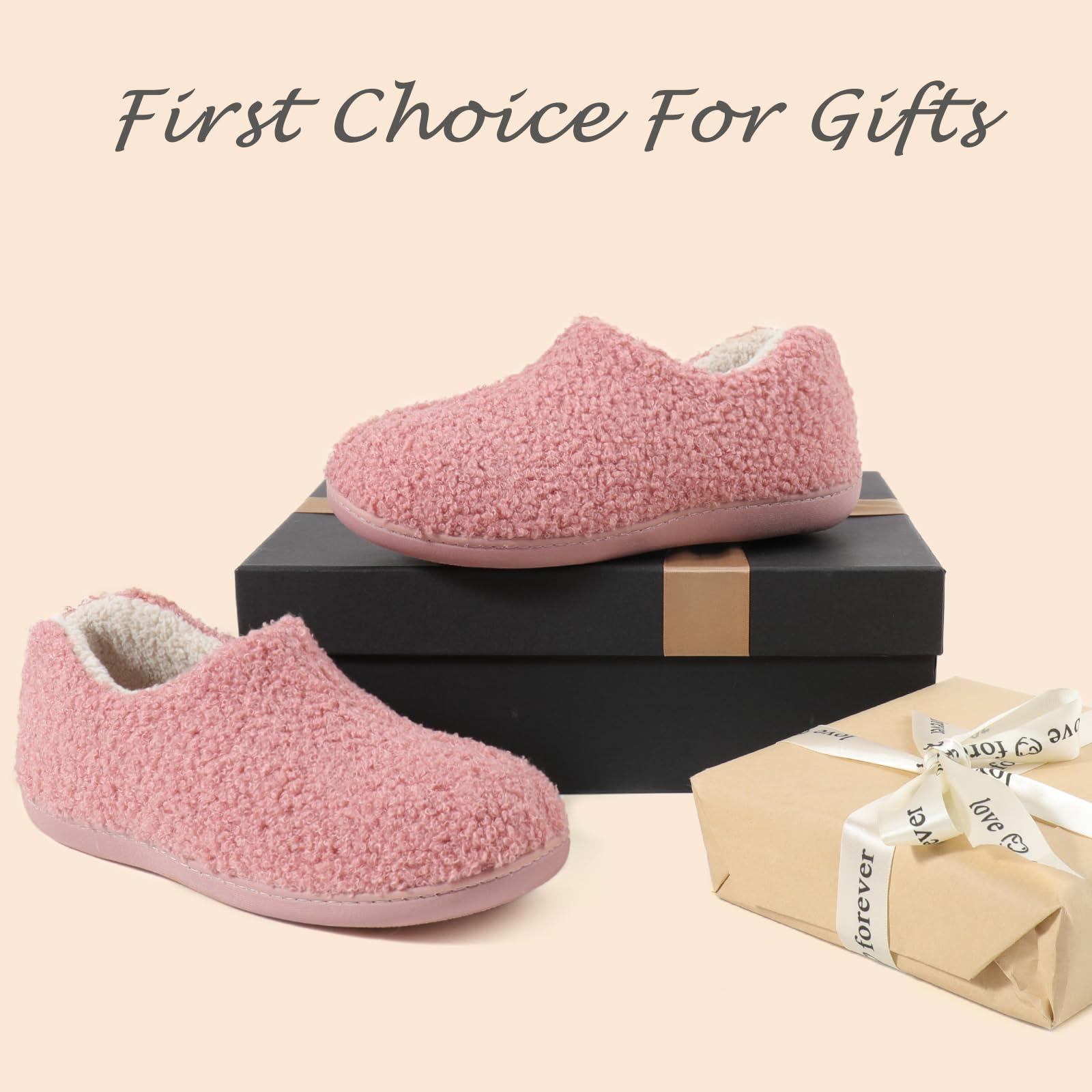 ULTRAIDEAS ULTRAIDEAS Women's Indoor Loafer House Slippers with Memory Foam, Ladies Warm Closed Back House Shoes with Non-Slip Outdoor Rubber SoleTeddy Pinksize 8