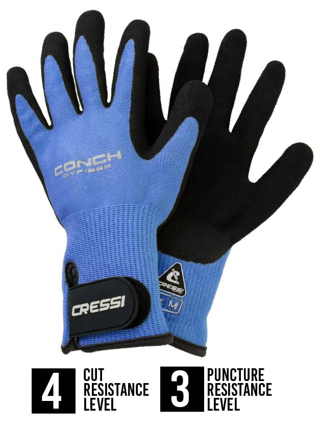 Cressi Cressi Conch Dyfiber Gloves, Blue, M