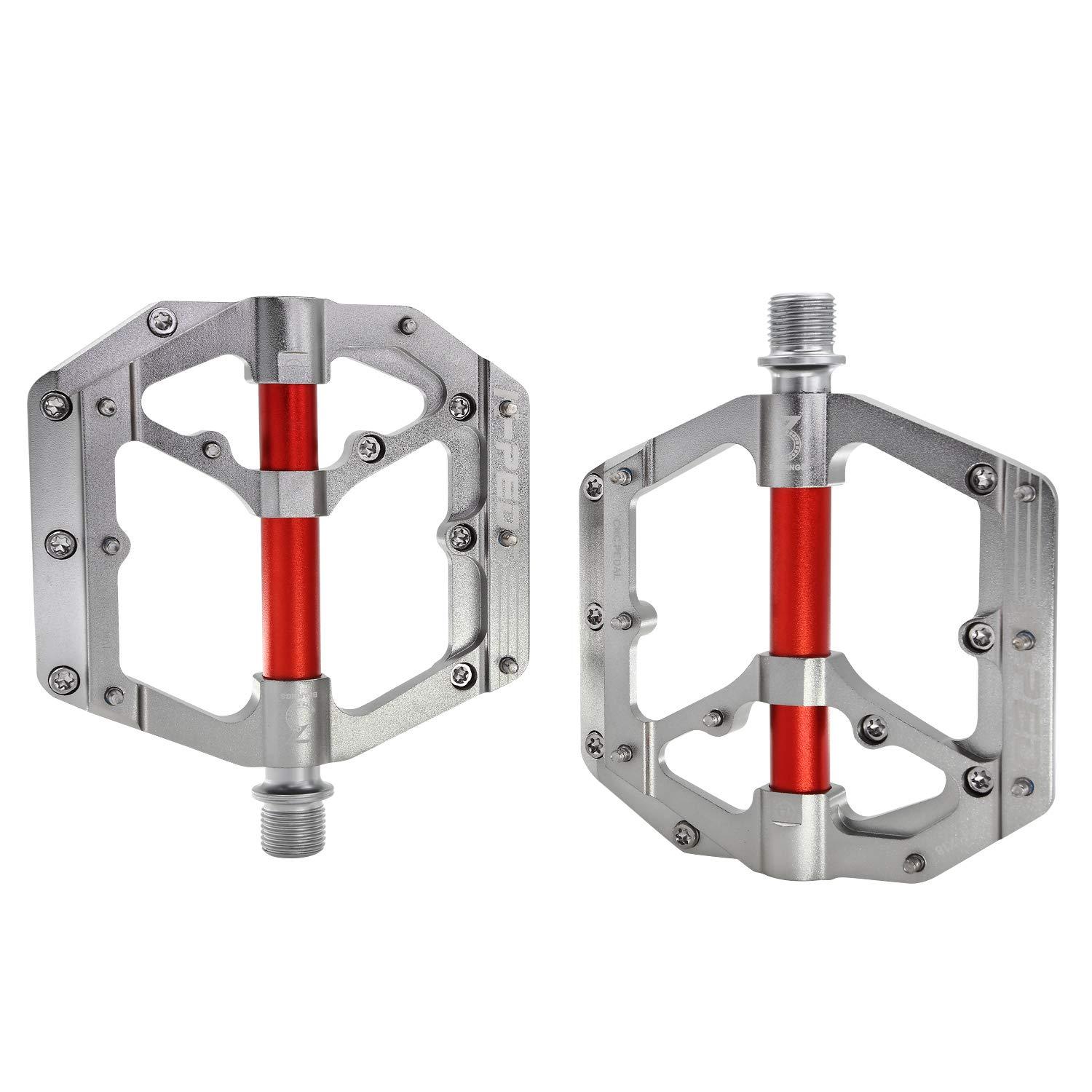 K PEDC K PEDC Aluminum Alloy 9/16" Bike Pedal MTB Wide Platform Flat Non-Slip Bicycle Pedals with 3 Bearings for Mountain Bikes, Road, BMX