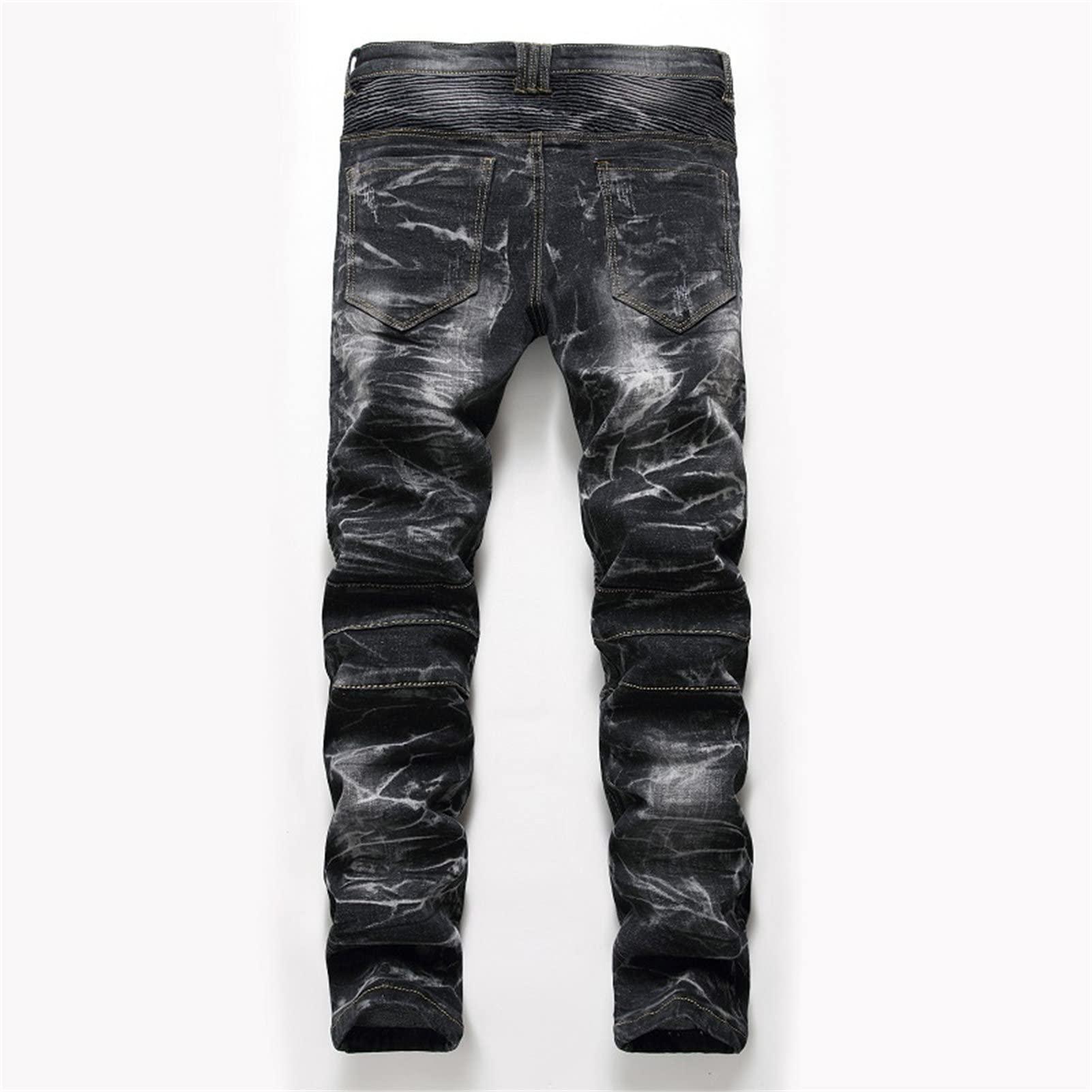JEsilunmaMY JEsilunmaMY Men's Patchwork Jeans Pants Mid Rise Washed Distressed Denim Pants Casual Stretch Straight Leg Jeans with Pockets (Black,36)