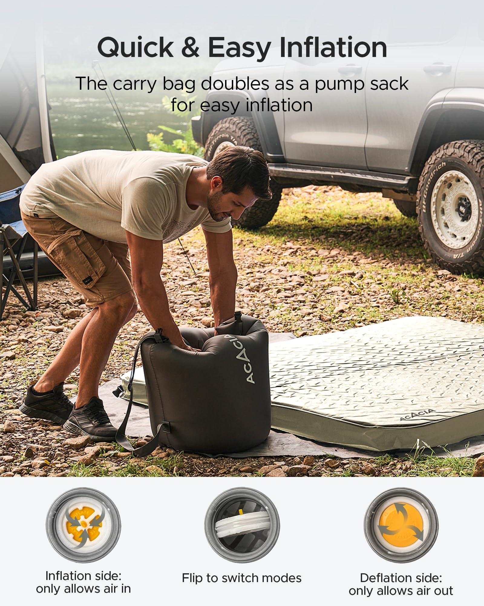 ACACIA Acacia 4.3" Thick Self Inflating Sleeping Pad with Foam, Innovative Y-Shaped Telescopic Structure, Ultraportable Camping Mattress, Outdoor Compact Air Mat for Tent Car Backpacking, Single