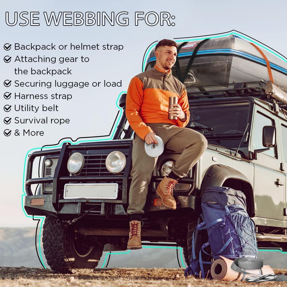 TECEUM TECEUM 2 Inch Webbing White 50 Yards 2 Heavy-Duty Wide Webbing for Climbing Outdoors Indoors Crafting DIY