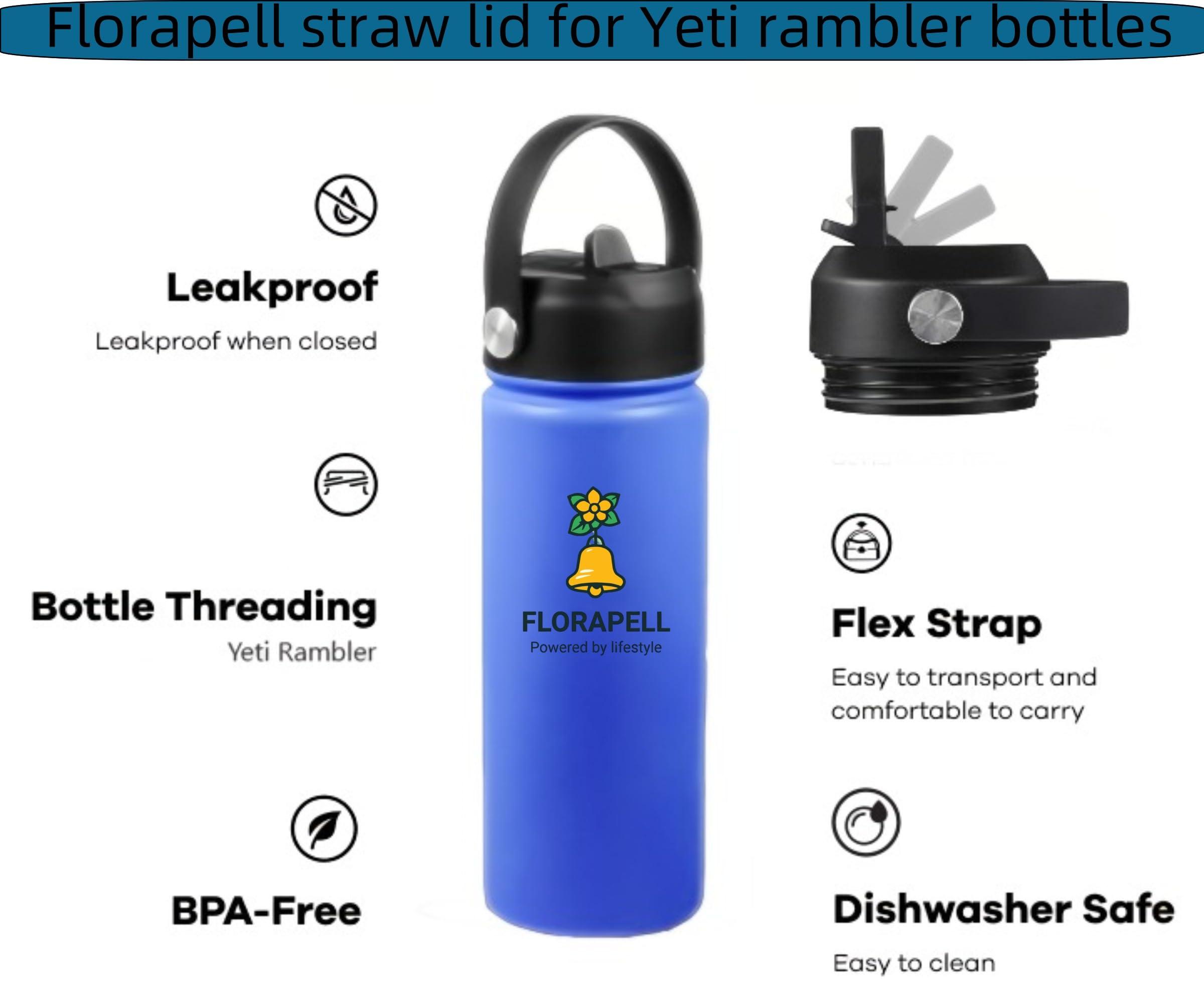 FLORAPELL Straw Lid for Yeti Rambler 26 36 46 64 oz Bottles, Lids with Straws and Handle, Replacement Cap for Yeti Jr 12 18 Ounce Kids Bottle Accessories, Leak-Proof, Easy to Carry, BPA Free, Black - 2 Pack