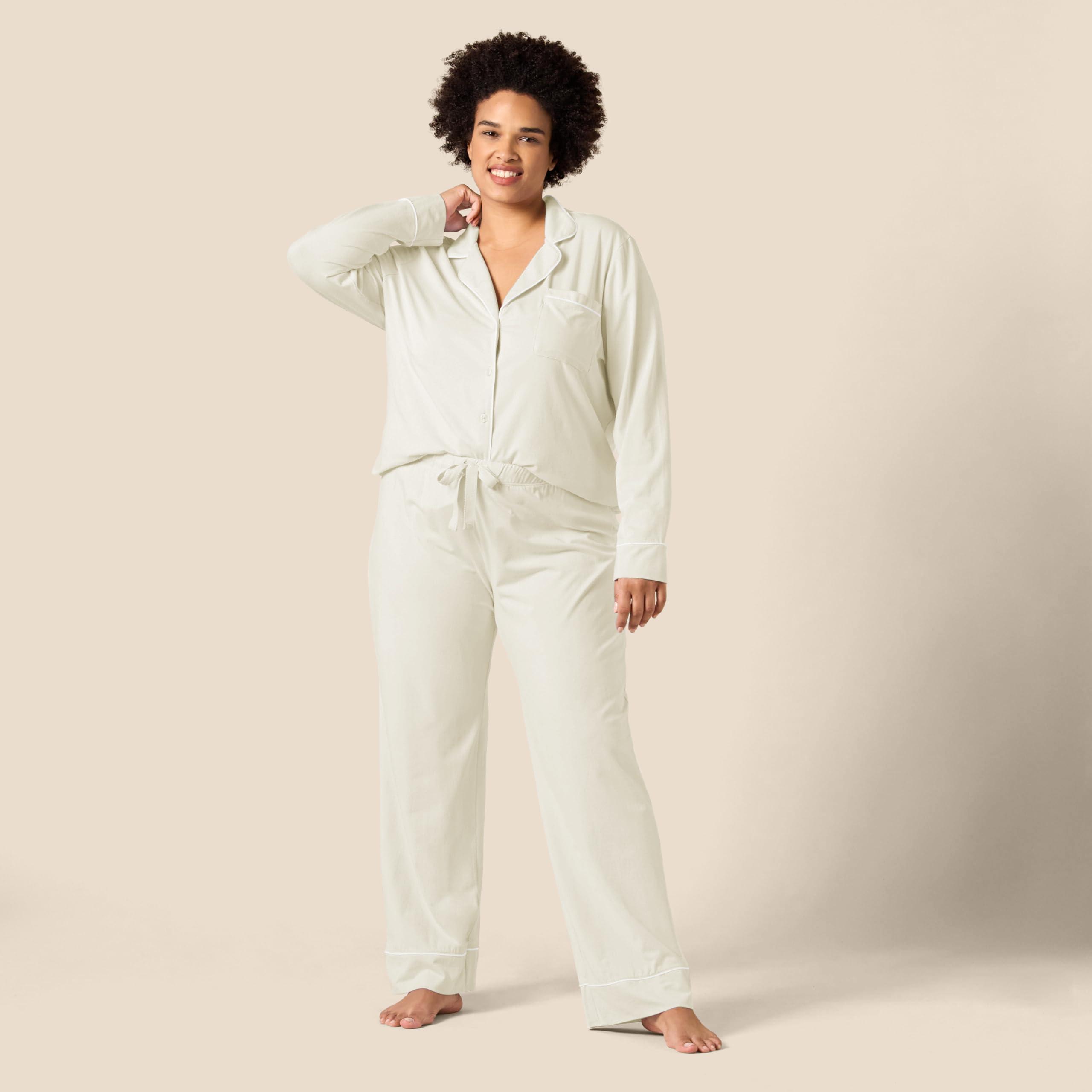 Amazon Essentials Amazon Essentials Women's Cotton Modal Long-Sleeve Shirt and Full-Length Bottom Pajama Set, Beige, X-Small