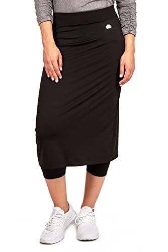 Snoga Athletics Snoga Womens Modest Midi Athletic Pencil Skirt w Leggings| Chlorine & Waterwear Friendly Kosher Pencil Skirted Capri Legging Black