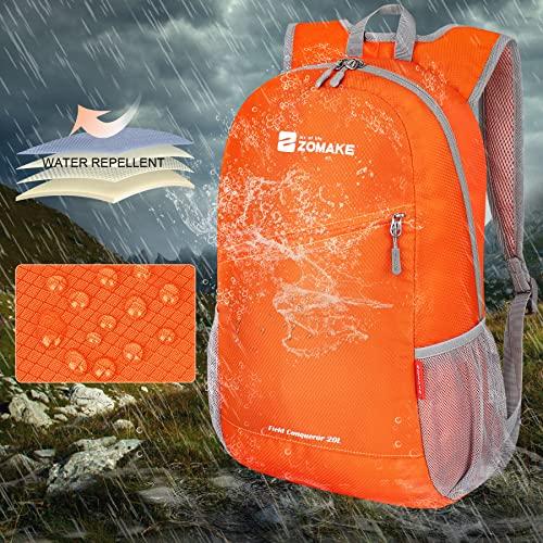 ZOMAKE ZOMAKE Lightweight Packable Backpack 20L - Foldable Backpack Small Daypack Hiking Backpack Water-Resistant Day Bag for Travel(Orange)