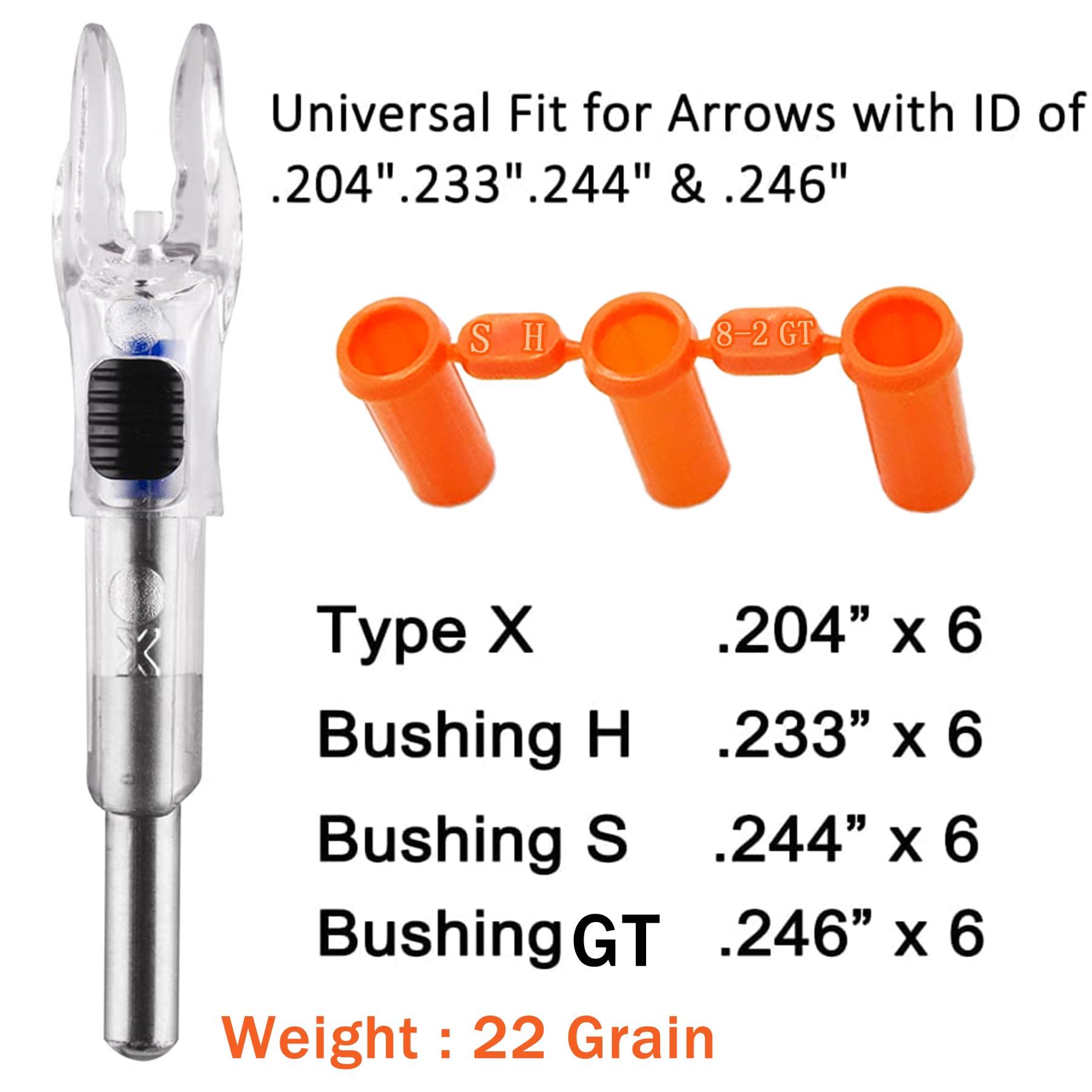 KEAUP KEAUP 6PCS X Lighted Nocks for Arrows with .204 .233 .244 .246 Inside Diameter with H, S, GT Bushings High-Visibility LED Arrow Nocks, ON/Off Switch Included