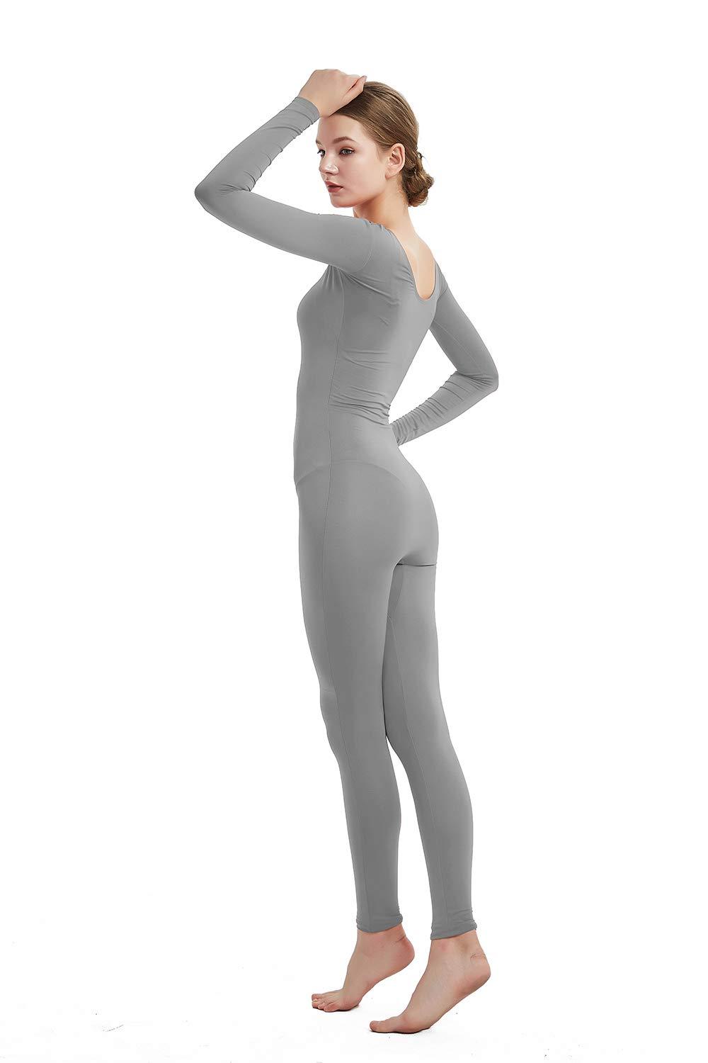 Full Bodysuit Full Bodysuit Womens Long Sleeve One Piece Jumpsuit Spandex Zentai Unitard (Small, Grey)