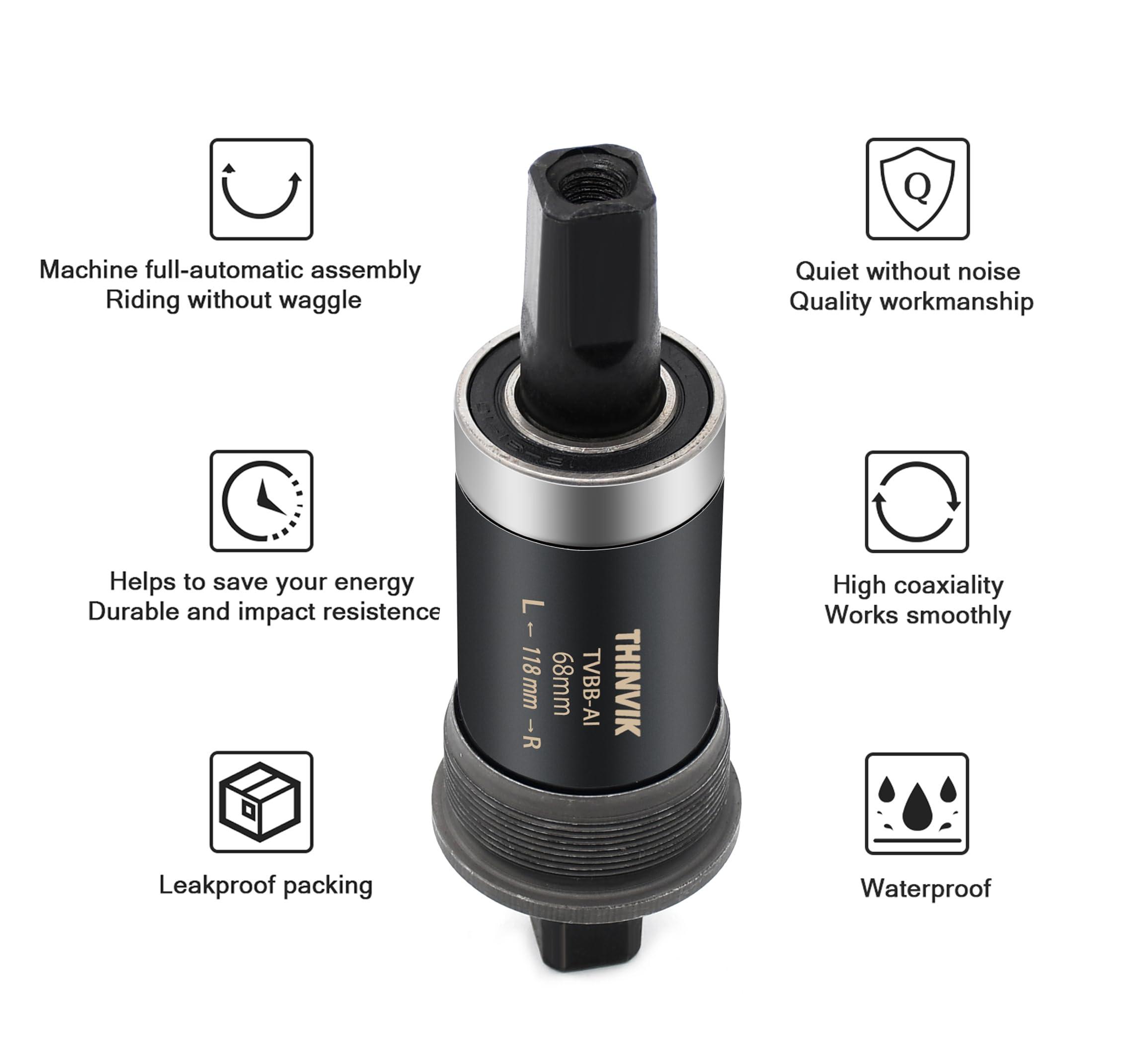Thinvik Thinvik Square Tapered Bottom Bracket - 68mm English BSA Compatible with Shimano BB-UN26/BB-300/BB-100/BB-101, 68mm x 108 110 113 116 118 122.5 127