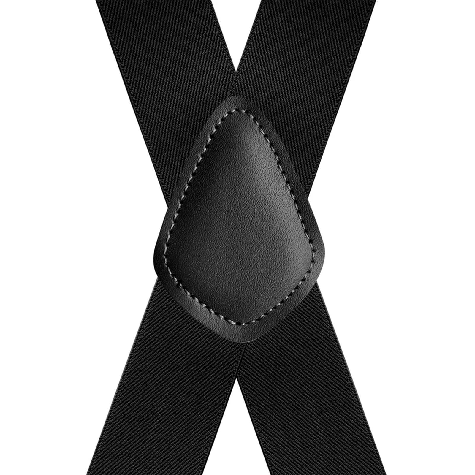 Gwroyx Heavy Duty Big and Tall Suspenders for Men,Wide X-Back 4 Strong Clips, Adjustable Elastic Trouser Braces Strap Belts(Black)