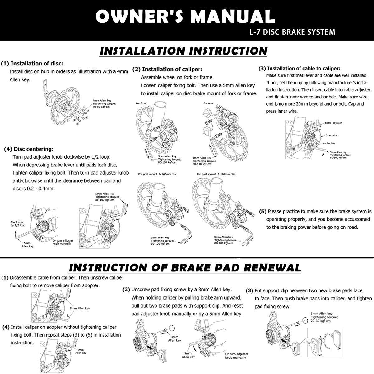 Farbetter Farbetter Mechanical Bike Disc Brake Kit, Including Front and Rear Caliper, Brakes Cables, Brake Levers, 160mm Rotor, with Cable End Tips Caps, Rotating S-Hook Clips, Disc Rotor Adjuster (Black)