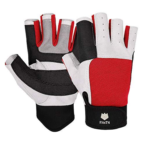 FitsT4 Sports FitsT4 Sailing Gloves 3/4 Finger and Grip Great for Sailing, Yachting, Paddling, Kayaking, Fishing, Dinghying Water Sports for Men and Women Red M
