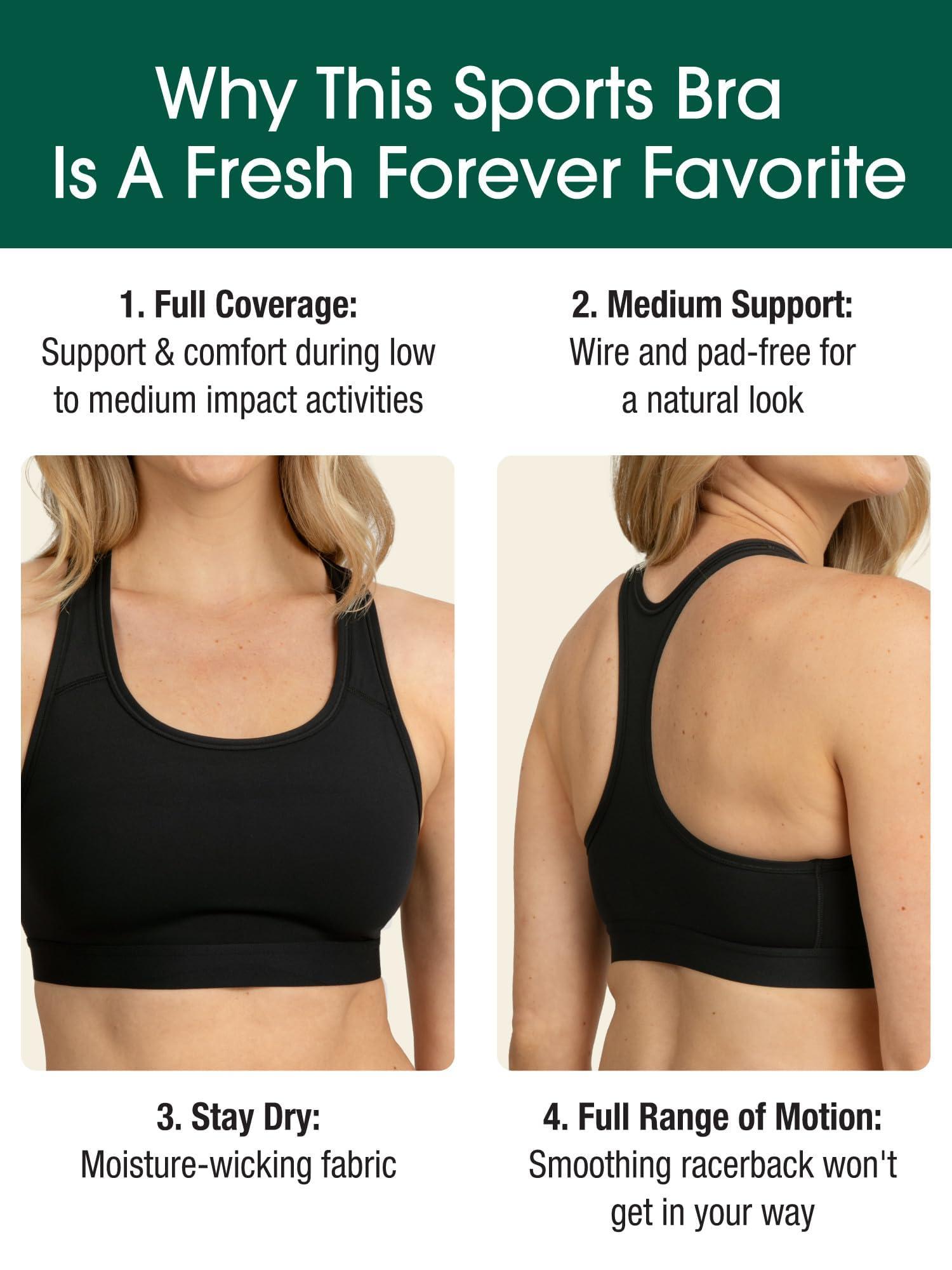 Fruit of the Loom Fruit of the Loom Women's Medium Impact Sports Bras Supports Without Padding, Black Hue/Black Hue