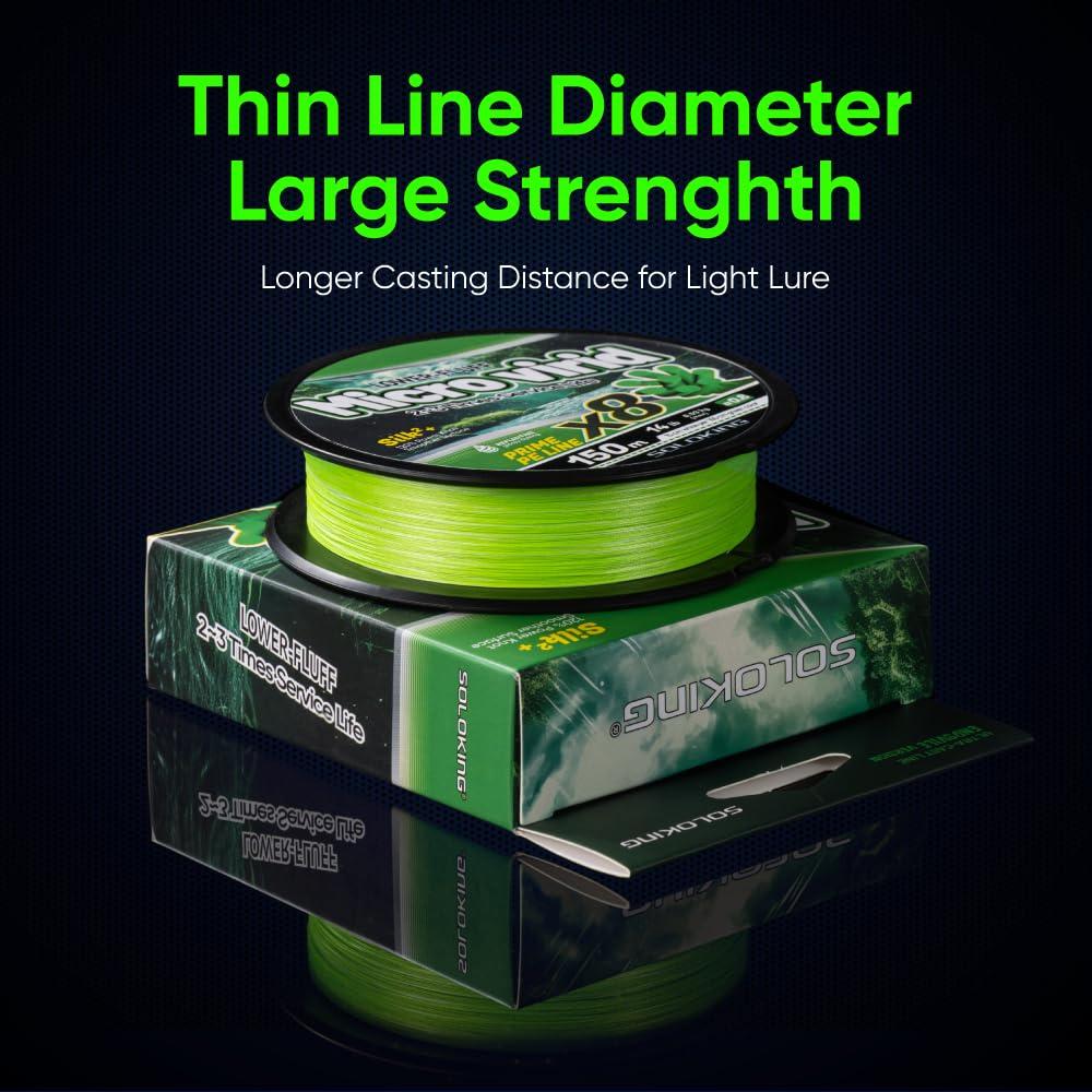 Soloking SOLOKING X8 Braided Fishing Line 109/165Yards Freshwater Saltwater PE Line for Fishing 12LB-40LB Super Smooth Multifilamemement (Green-150m/164Yards, 3.0# 40LB 0.285mm)