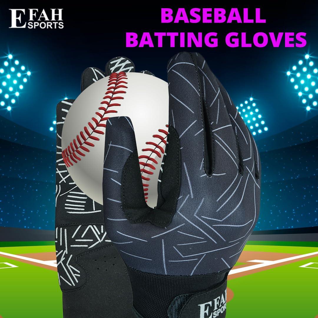 EFAH SPORTS EFAH SPORTS Baseball Batting Gloves for Youth Adult Mens kids Boys Padded Comfortable Softball Batting Gloves with Super Grip Finger Fit Palms (GREY, Youth X Small)