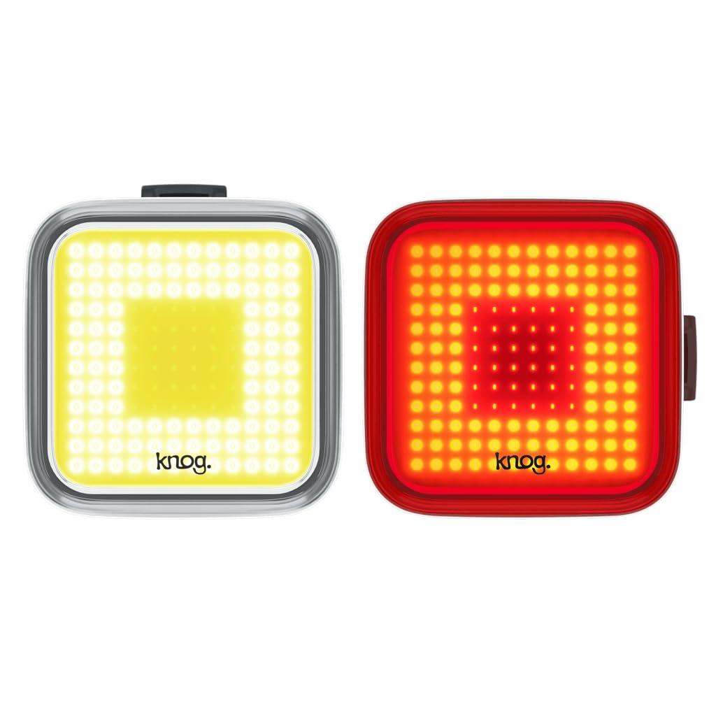 KNOG Knog Blinder Bike Light Twinpack - Bright 200/100 Lumen Bike Headlight and Tail Light Set,Waterproof Bicycle Light,USB Rechargeable,Unique Square Pattern,Long Runtime - For Road & Trail Cycling,Square