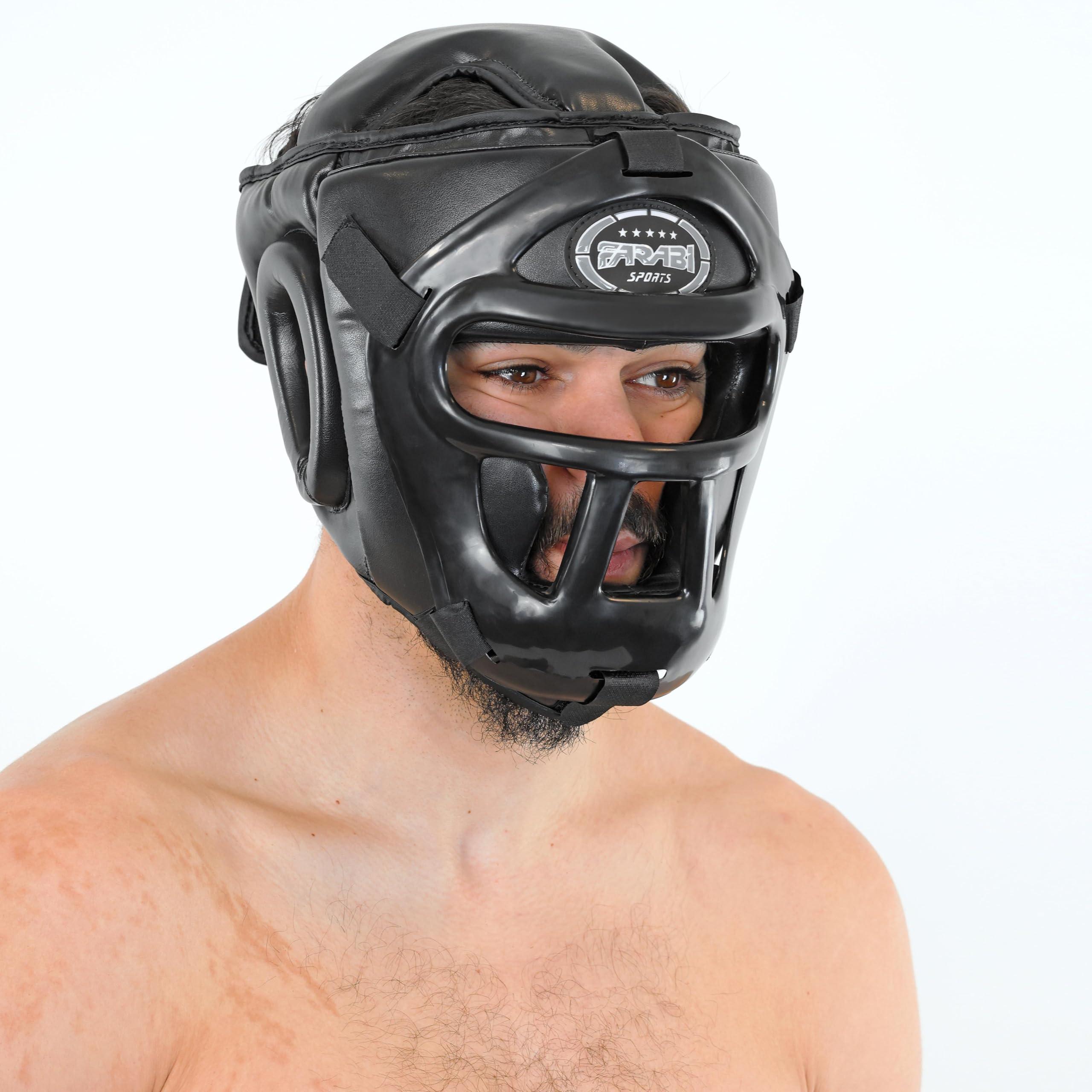 Farabi Sports Farabi Sports Boxing Headgear Grill Head Guard MMA Training Kickboxing Sparring Gear Removable Front Bar Gril (Black, X-Large)