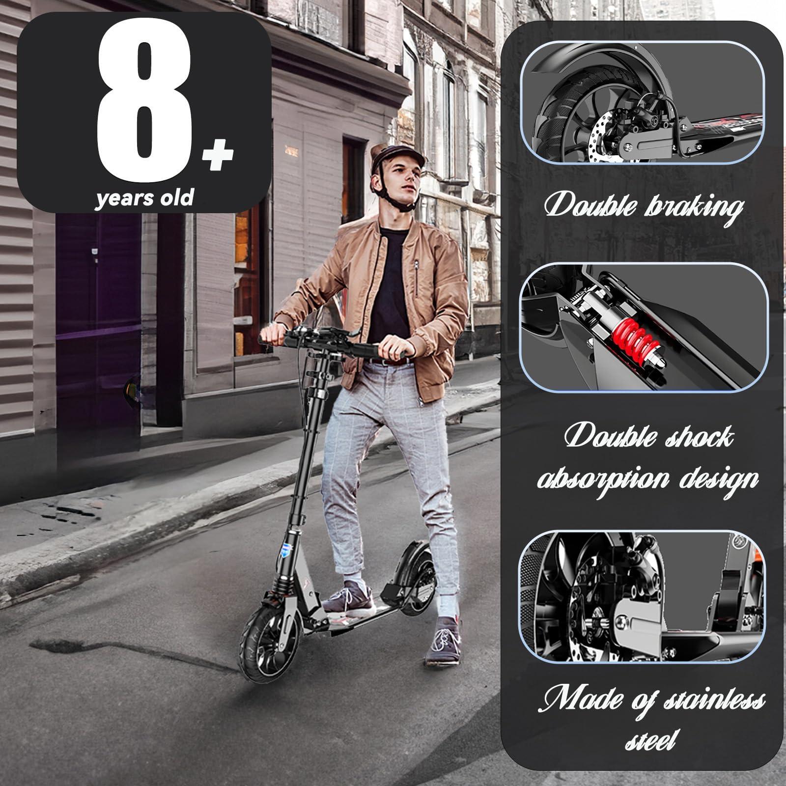 CUIOT CUIOT Kick Scooter for Kid Ages 6+,Teens & Adults - Max Load 300 LBS, 4 Adjustable Levels, 200mm Big Wheel Scooter - FoldingLightweight, Aluminum, Indoor and Outdoor Scooters, Bearing ABE,Black