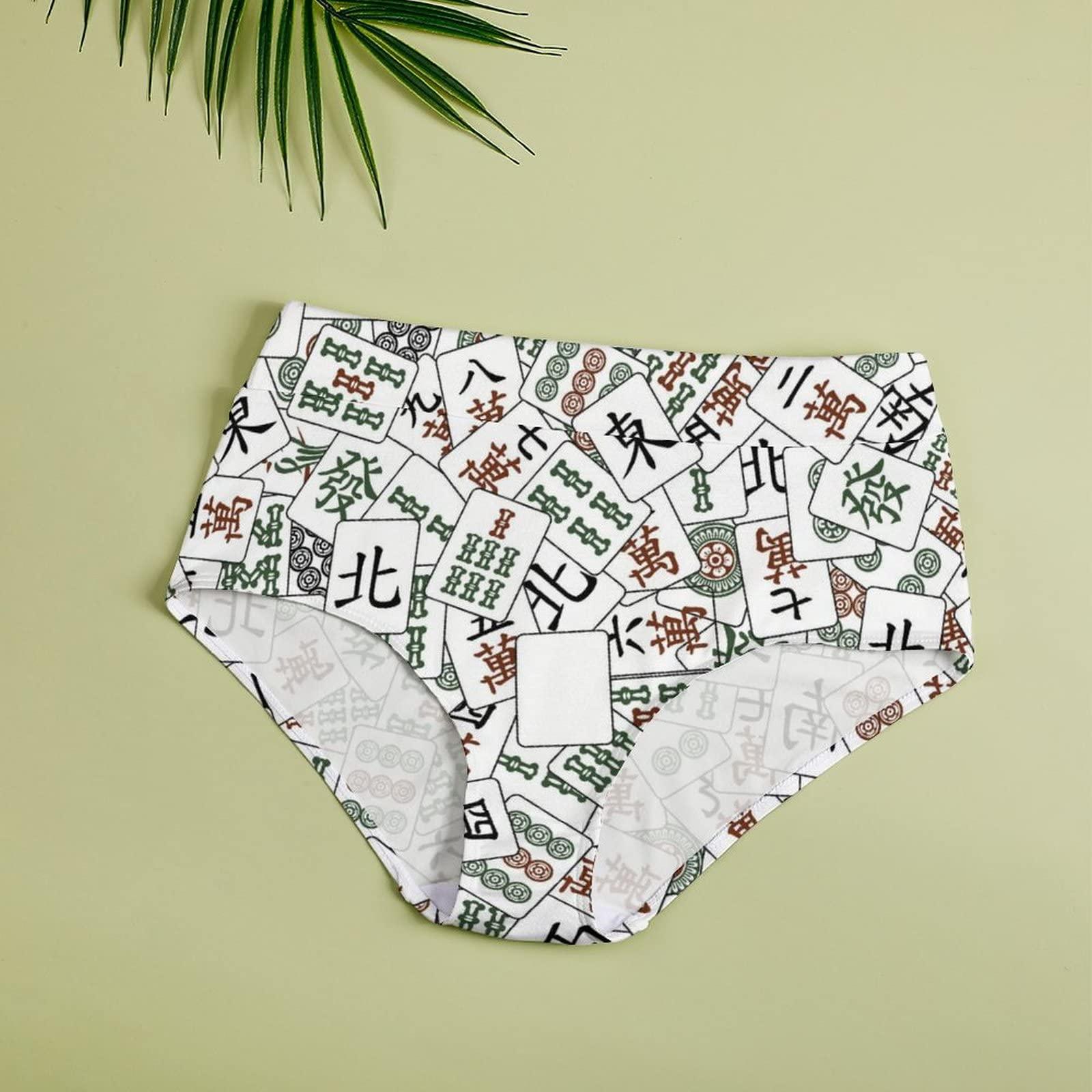 PJHGDAS Chinese Mahjong Tiles Women's High Waisted Underwear Soft Panties Tummy Control Underpants Briefs S