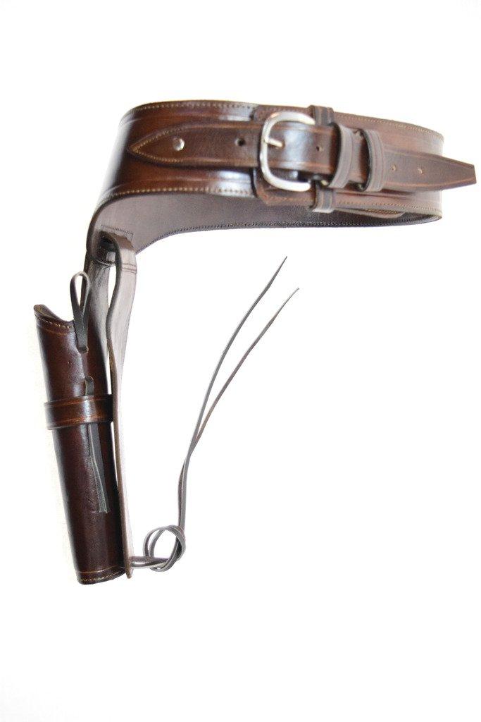 Leathertown USA Gun Holster & Belt Cowboy Western Style Rig .22 Cal Single Drop Holster Standard .22 Barrel Brown Plain Size 34