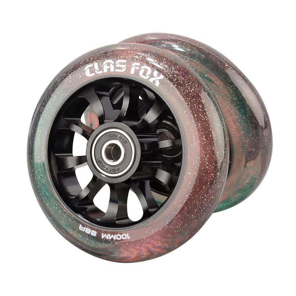 CLAS FOX CLAS FOX Pro Scooter Wheels 100mm Transparent Sparkle PU with ABEC-9 Bearings CNC Metal Core (2pcs) (Brown)