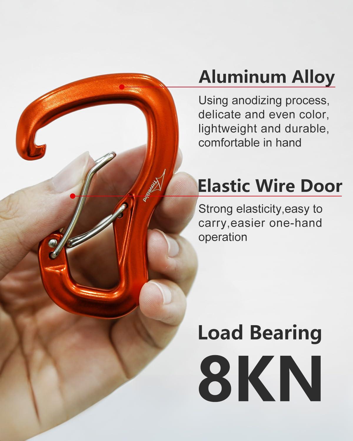 Travel Bird Travel Bird Heavy Duty Carabiner Clip Hook 8KN (1763 lbs), 2 PCS Ultra-Light Aluminum Caribeaners with Double Door D Ring Shape, for Hammock, Camping, Hiking, Backpacking, Dog Leash, Keychain Clip