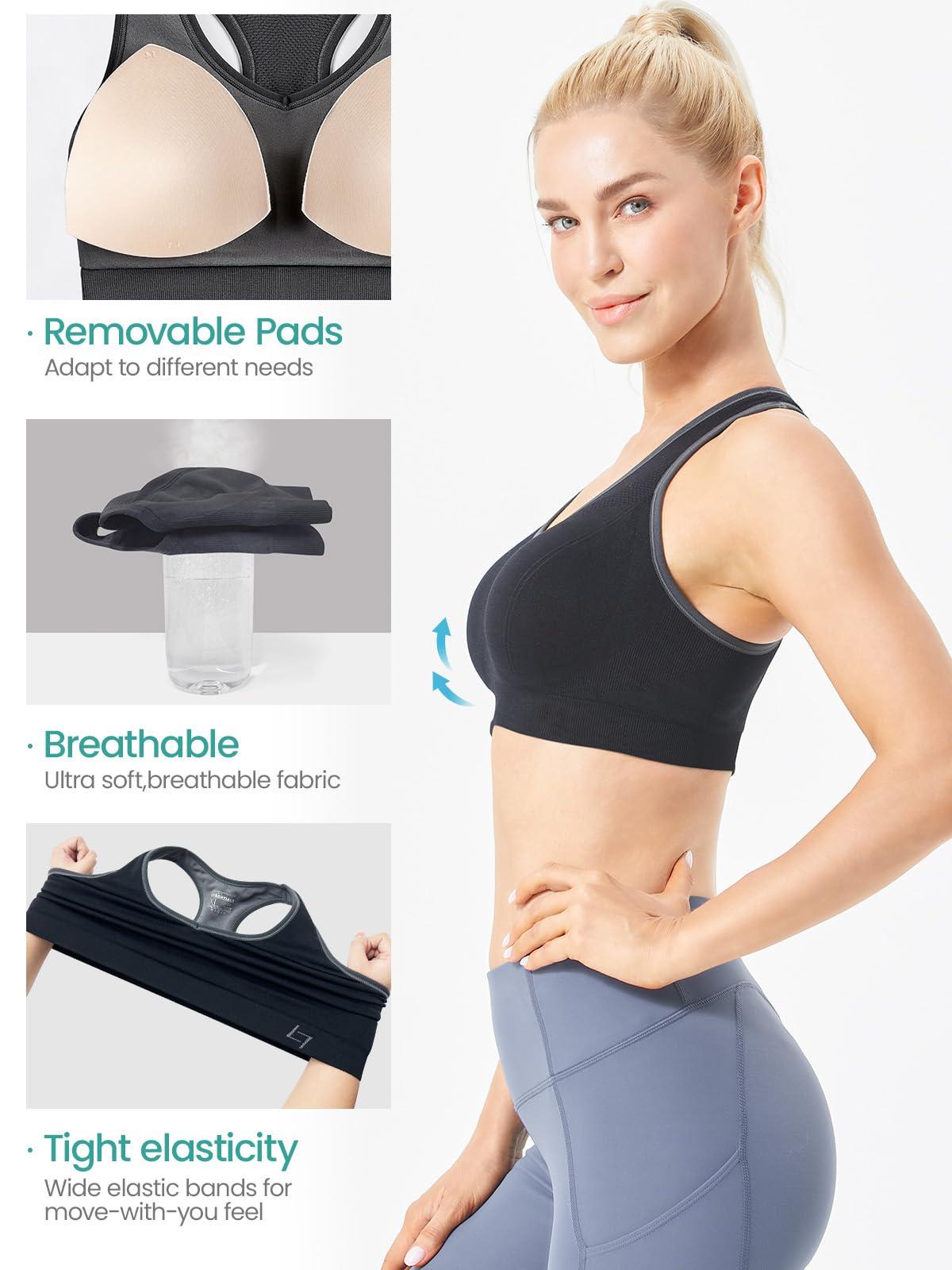 FITTIN FITTIN Racerback Sports Bras for Women - Padded Seamless High Impact Support for Yoga Gym Workout Fitness XL