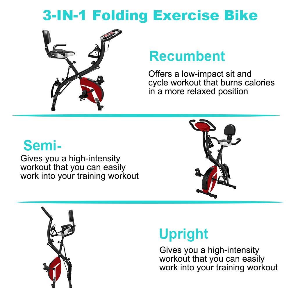 MTFY MTFY 3 IN 1 Magnetic Foldable Upright Exercise Bike, Workout Cycling Folding X Bike w/Hand Pulse Sensor, LCD Display, Large Backrest, Comfy Seat and Handles, Stationary Recumbent Bike (Pink)