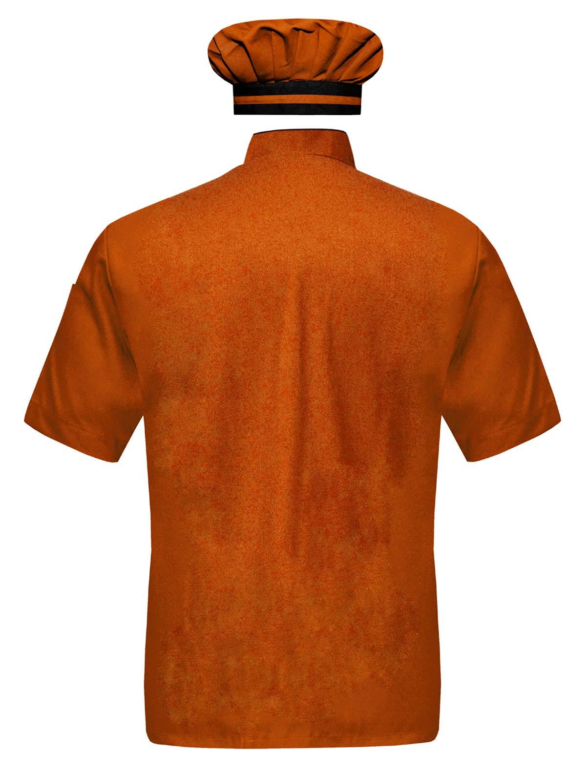 INFOHANDMADE INFOHANDMADE Modeling Men Chef Jacket Half Sleeves in 10 Colours Chef Coat with Cap Orange (Medium)