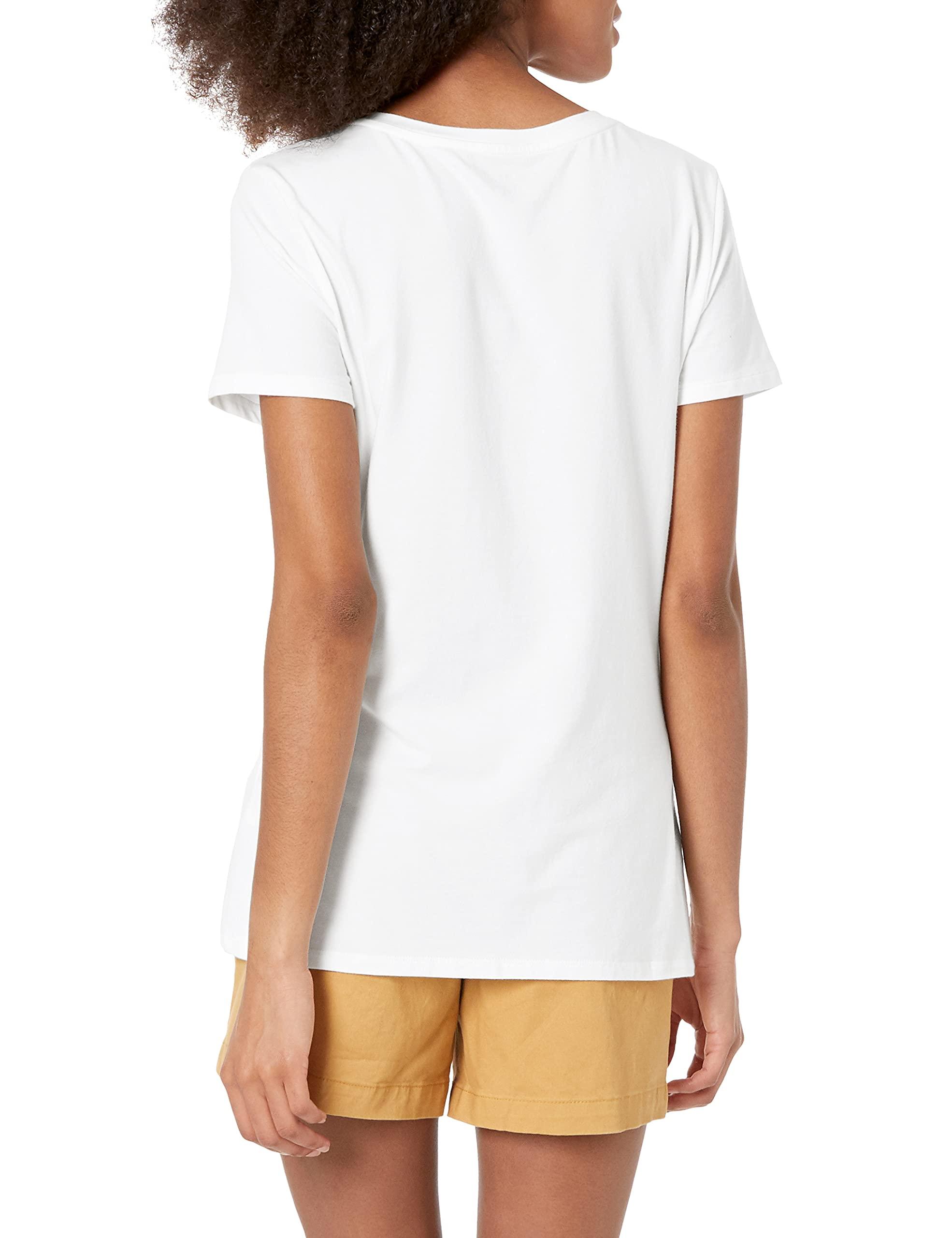 Amazon Essentials Amazon Essentials Women's Classic-Fit Short-Sleeve V-Neck T-Shirt, Pack of 2, Black/White, Small