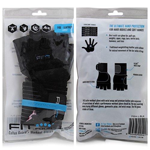Fit Four Fit Four The F4X Spartan - Full Leather Palm Callus Guard WOD Workout Gloves for Weight Lifting & Cross Training Athletes (Leather, Large)