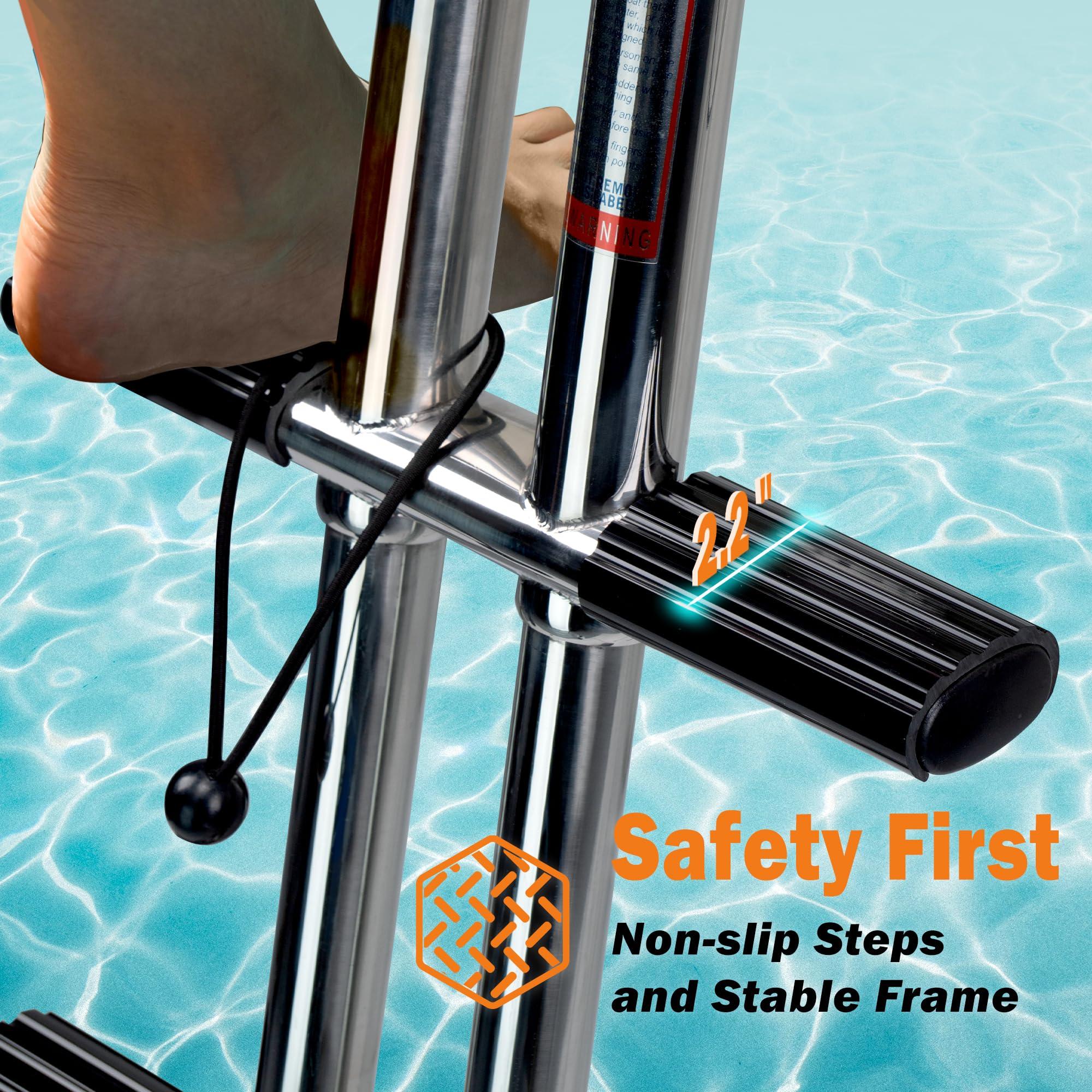 XinKunmarine XinKunmarine 4 Step Boat Ladder, Stainless Steel Dive Boarding Ladders for Bass Fishing Boats, Heavy-Duty with Non-Slip Treads