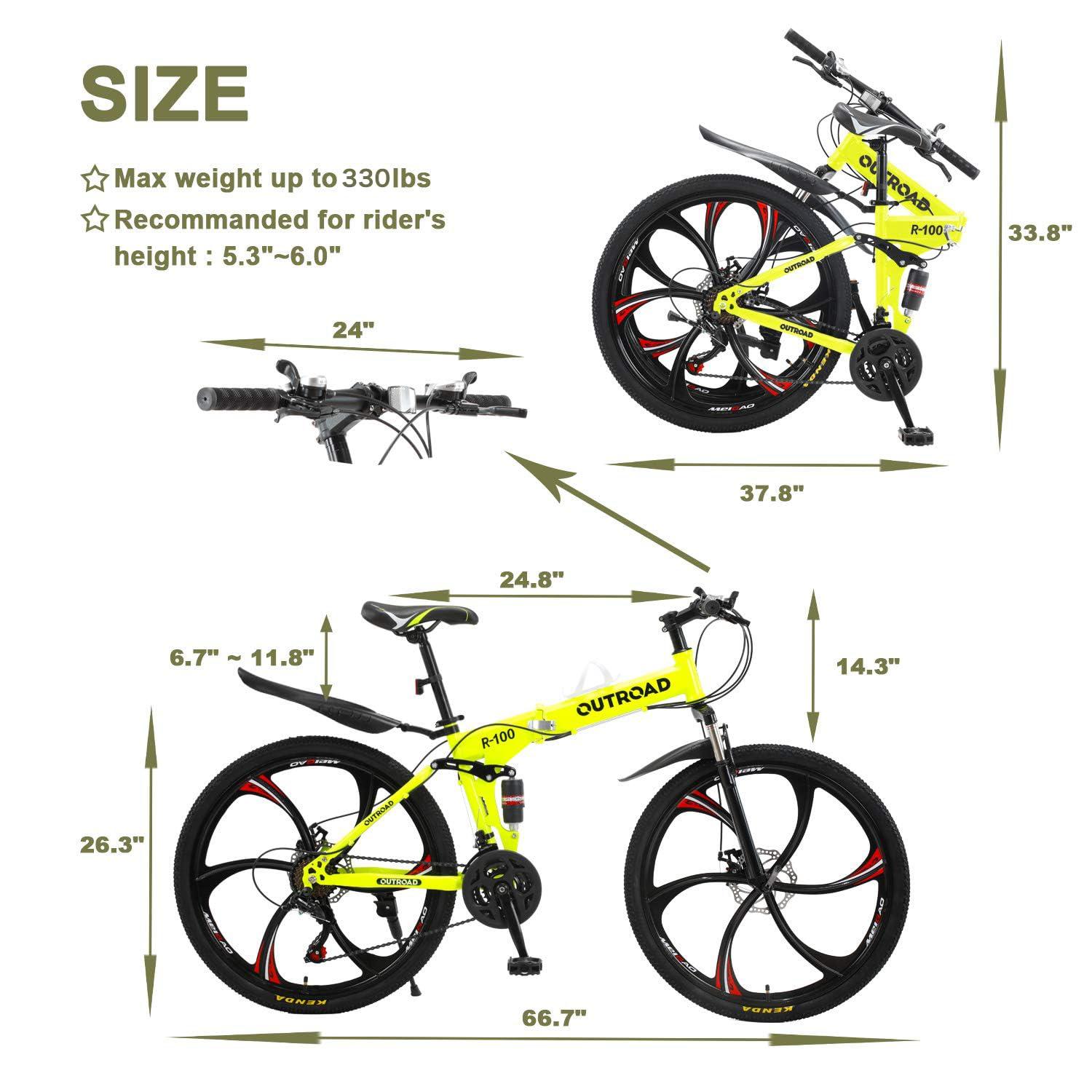 Omelaza Omelaza 26 ich Folding Mountain Bike, 21 Speed Mountain Bike for Adults, Foldable Bicycle with Dual-disc Brake System, Front Suspension Folding Bicycle for Men and Women Green