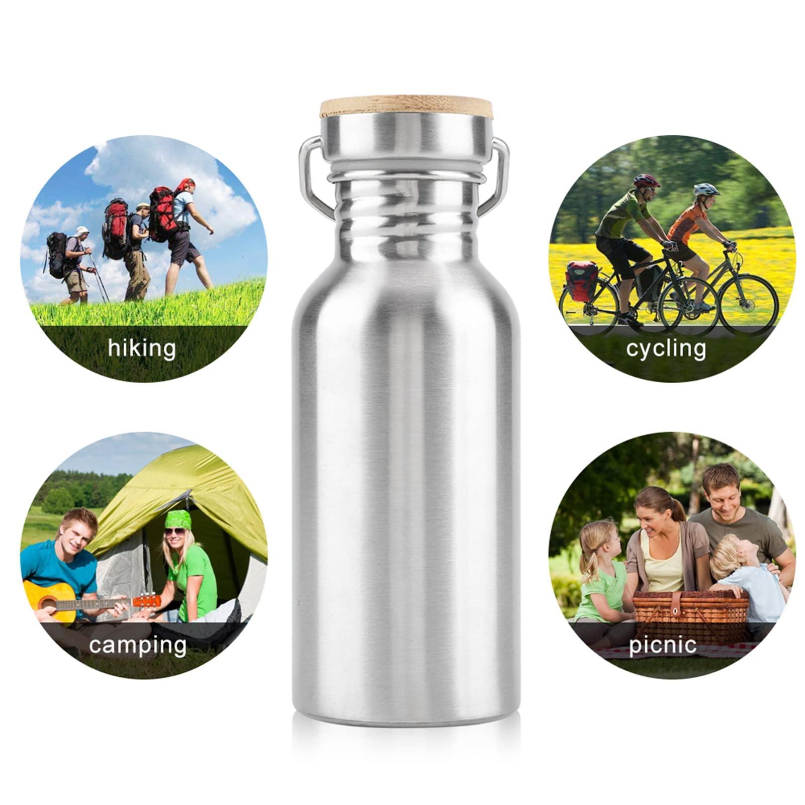 NineFit Basics Stainless Steel Water Bottle, Outdoor Portable Silver Stainless Steel Water Bottles Metal Water Bottle with Silicone Sealing for Hiking, Camping, Cycling, Picnic (500ML)
