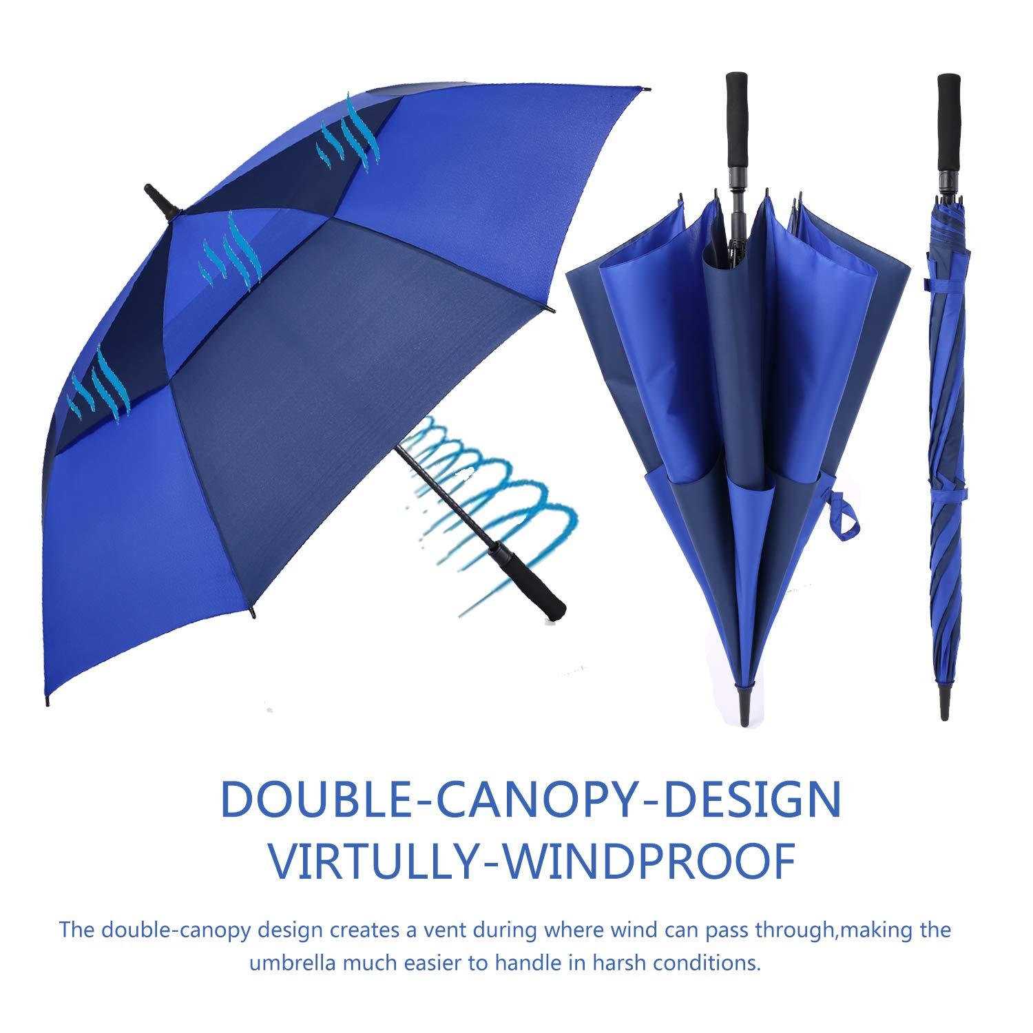 MRTLLOA MRTLLOA Automatic Open Golf Umbrella, Extra-Large Oversized Double Canopy Vented Windproof Waterproof Stick Rain Golf Umbrellas for Men and Women(Royal Navy Blue/68 in)