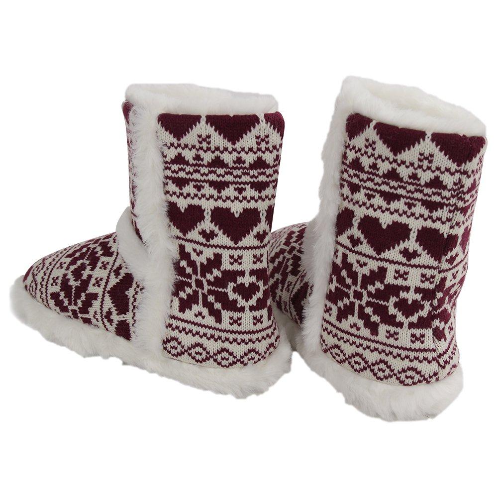 Home Slipper Home Slipper Indoor House Booties Slippers, Women's Super Soft Fuzzy Slide Anti-Slip Boots Slippers Shoes,US 9/10,Wine Red