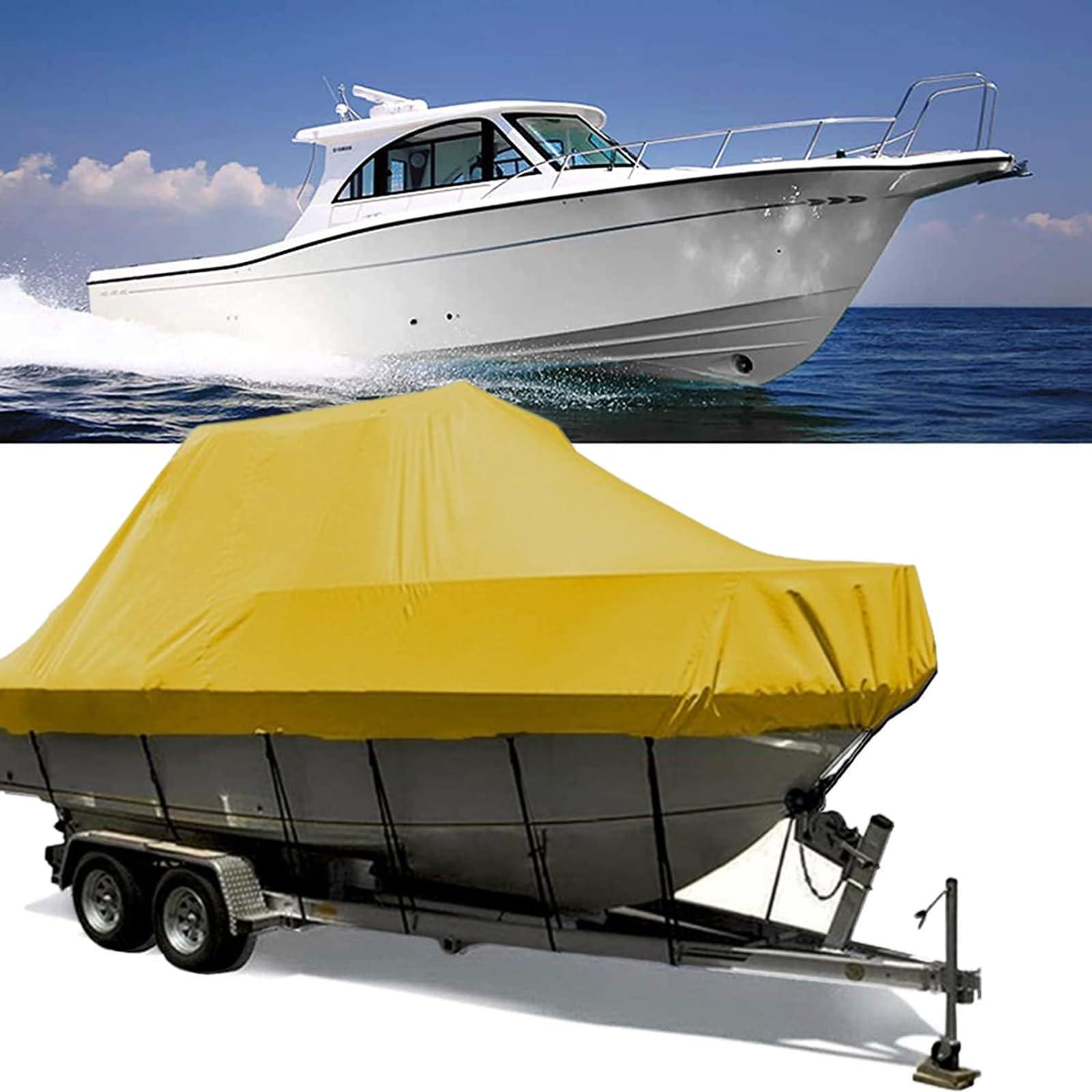 PHASFBJ PHASFBJ Boat Cover Fits V Shape,Water Proof Heavy Duty Oxford Fabric 600D Boat Tarp Marine Grade Protection Pro Boatcover Universal Boat Covers Boat Center Console Cover,Yellow,17~19FT