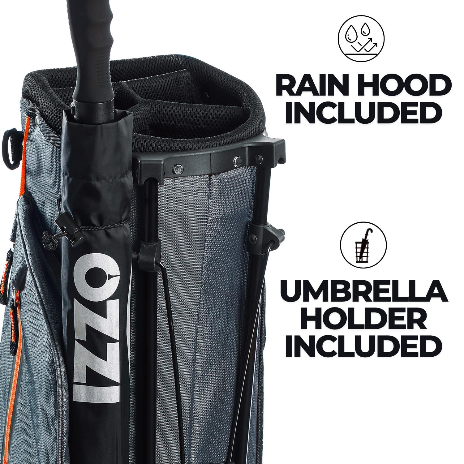 Izzo IZZO Golf Ultra-Lite Stand Golf Bag with Dual-Straps & Exclusive Features, Grey/Orange, 3.2 pounds