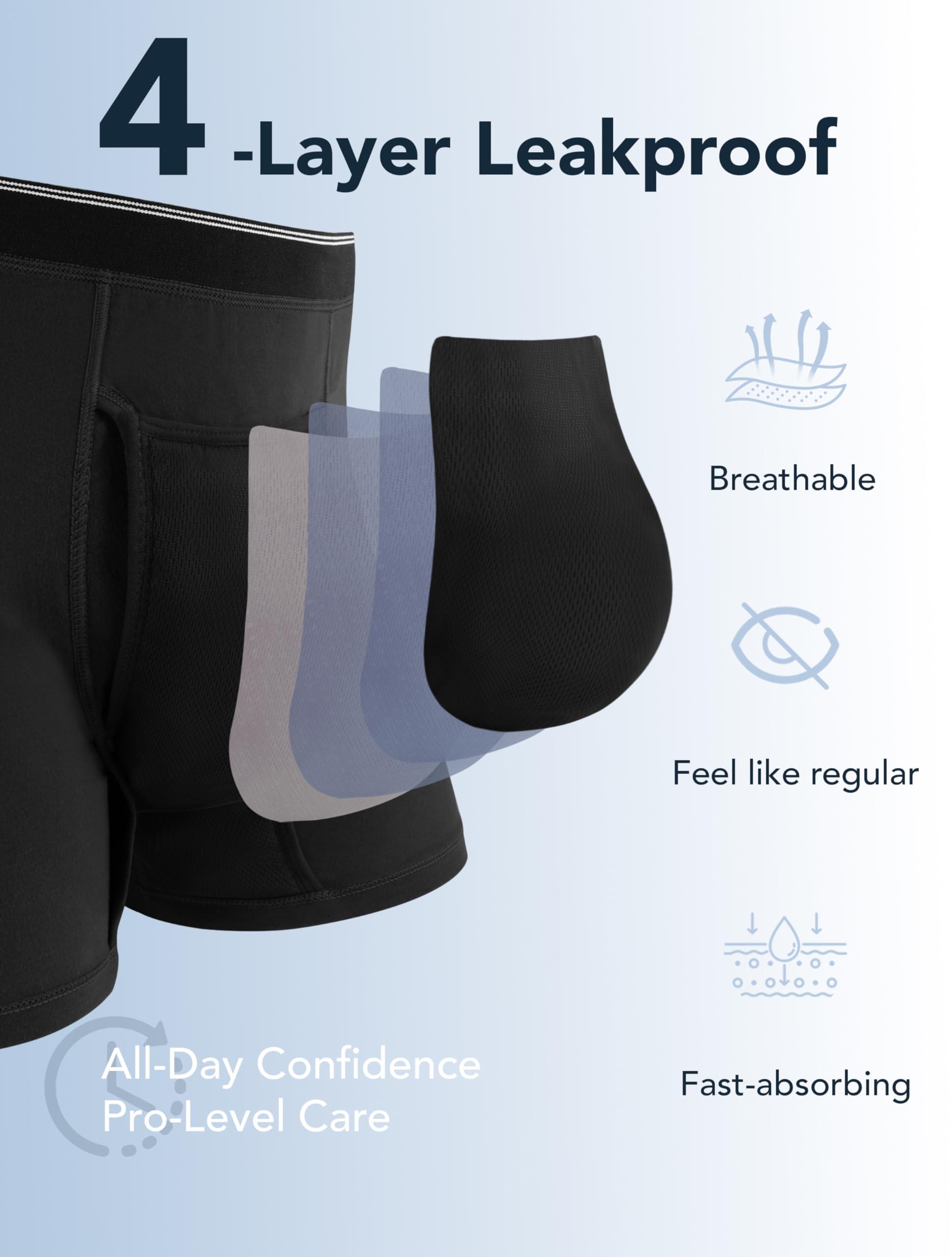 TIICHOO TIICHOO Mens Incontinence Underwear Washable Cotton Incontinence Boxer Briefs with Front Fly 3 Pack (3X-Large, 3 Black)