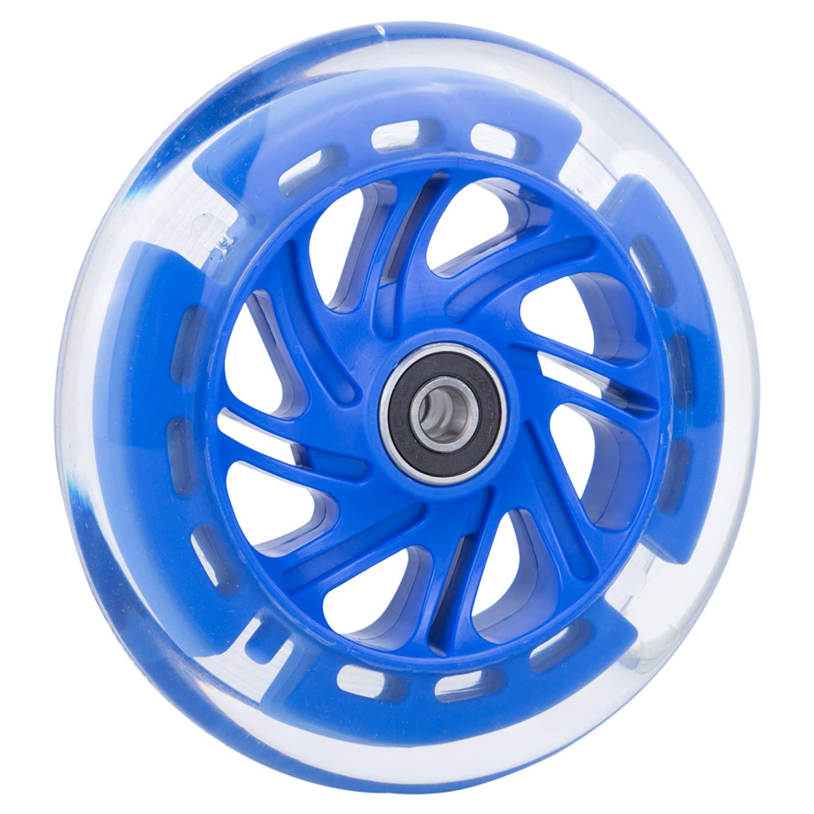 AOWISH AOWISH 120mm Light-up Scooter Wheels Pair 120mm X 24mm Scooters LED Flash Front Wheels Replacement w/Bearings ABEC-9 for Micro Kickboard, 3-Wheeled Push Scooters (Blue)