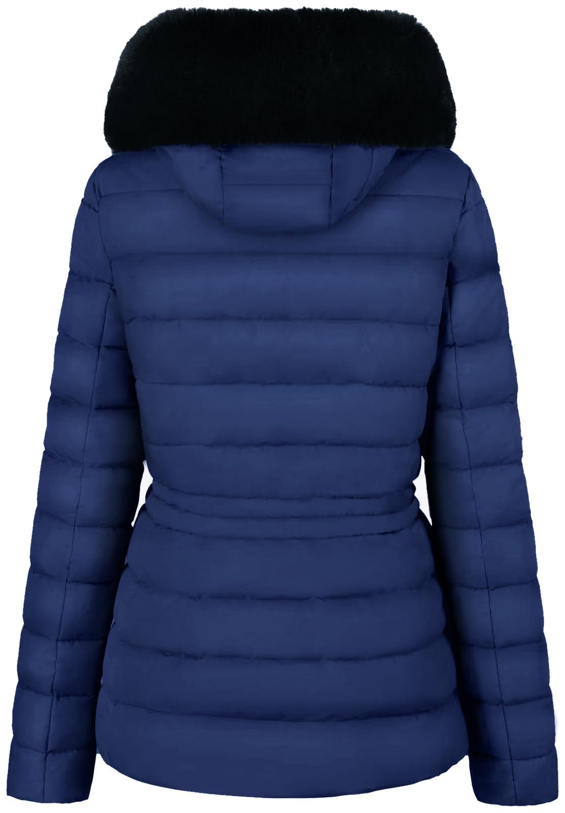 BodiLove BodiLove Women's Winter Quilted Puffer Short Coat Jacket Plus Size with Removable Faux Fur Hood and Zipper