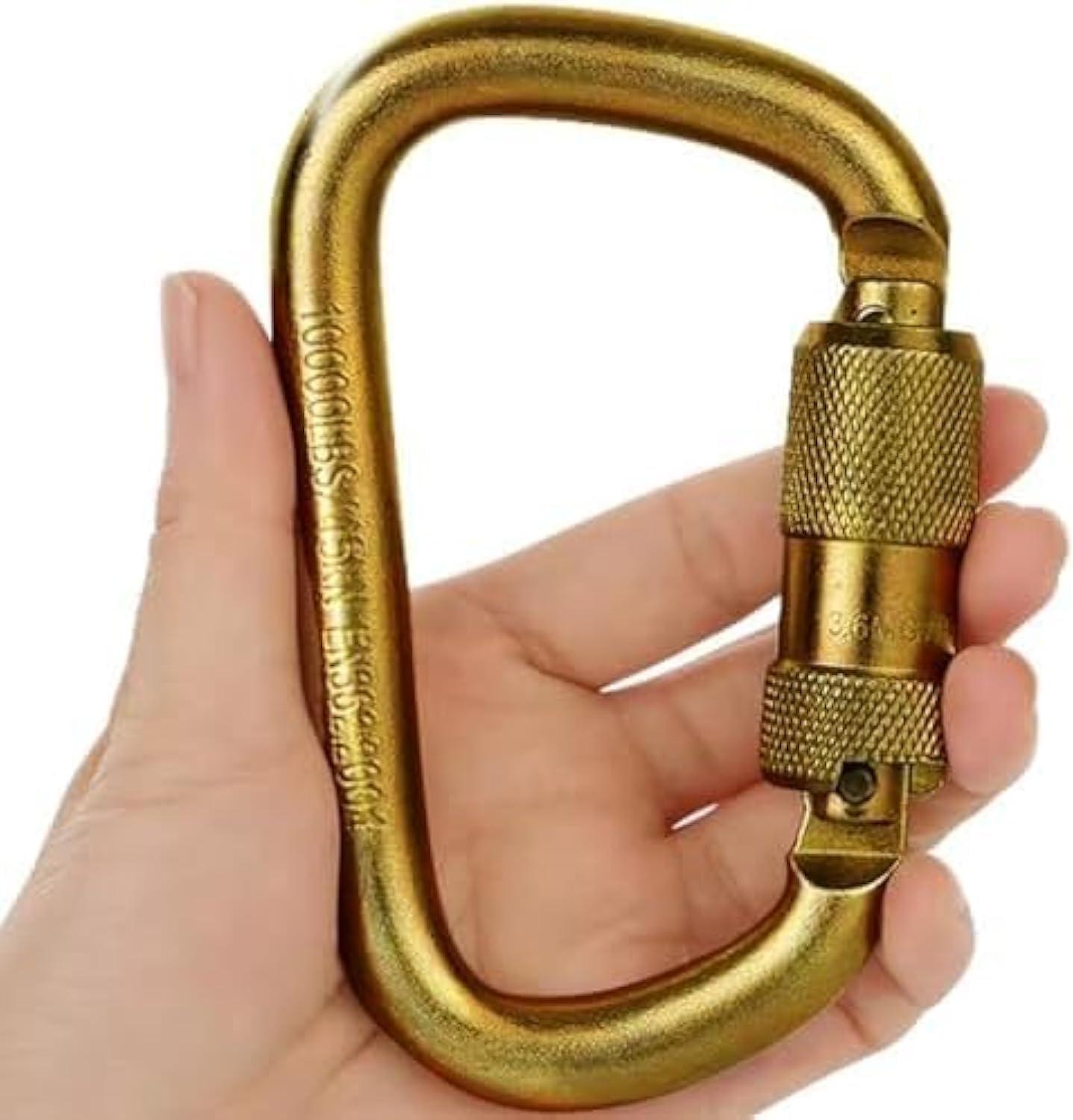 DEKABR DEKABR Heavy Duty Alloy Steel Auto-Locking Climbing Carabiner - 45KN Twist Lock Carabiner for Rock and Tree Climbing, Quick Release, Rescue, and Mountaineering. ANAB Certified, Large, Gold (1)