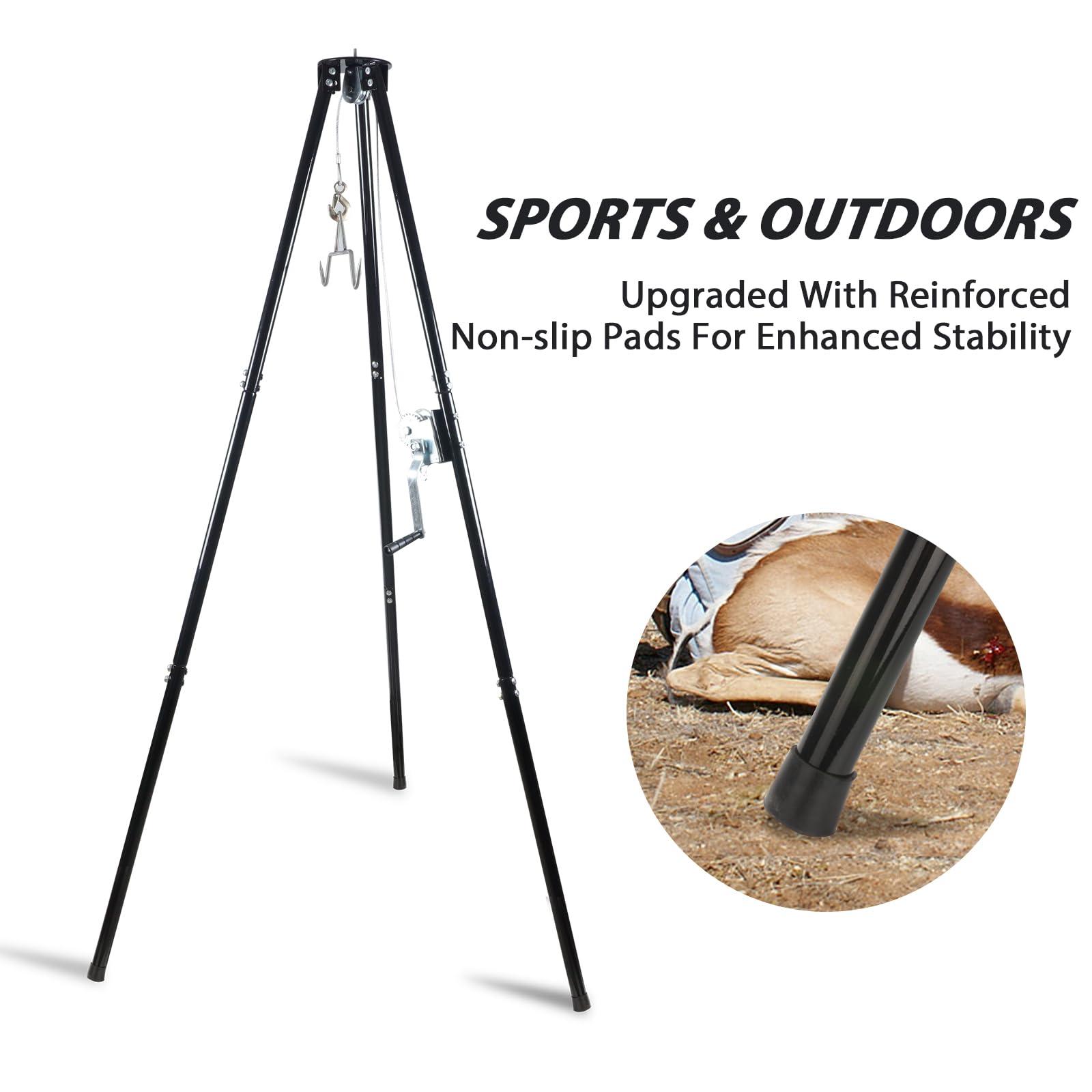 Smarkey Tripod Game Deer Hoist Stand Hanger Rack with Gambrel and Manual Winch for Hunting, Hide Skinning and Field Dressing -500 lb Capacity